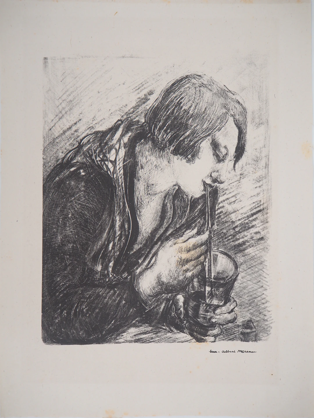 Luc Albert MOREAU : Le cocktail - Lithographie originale signée