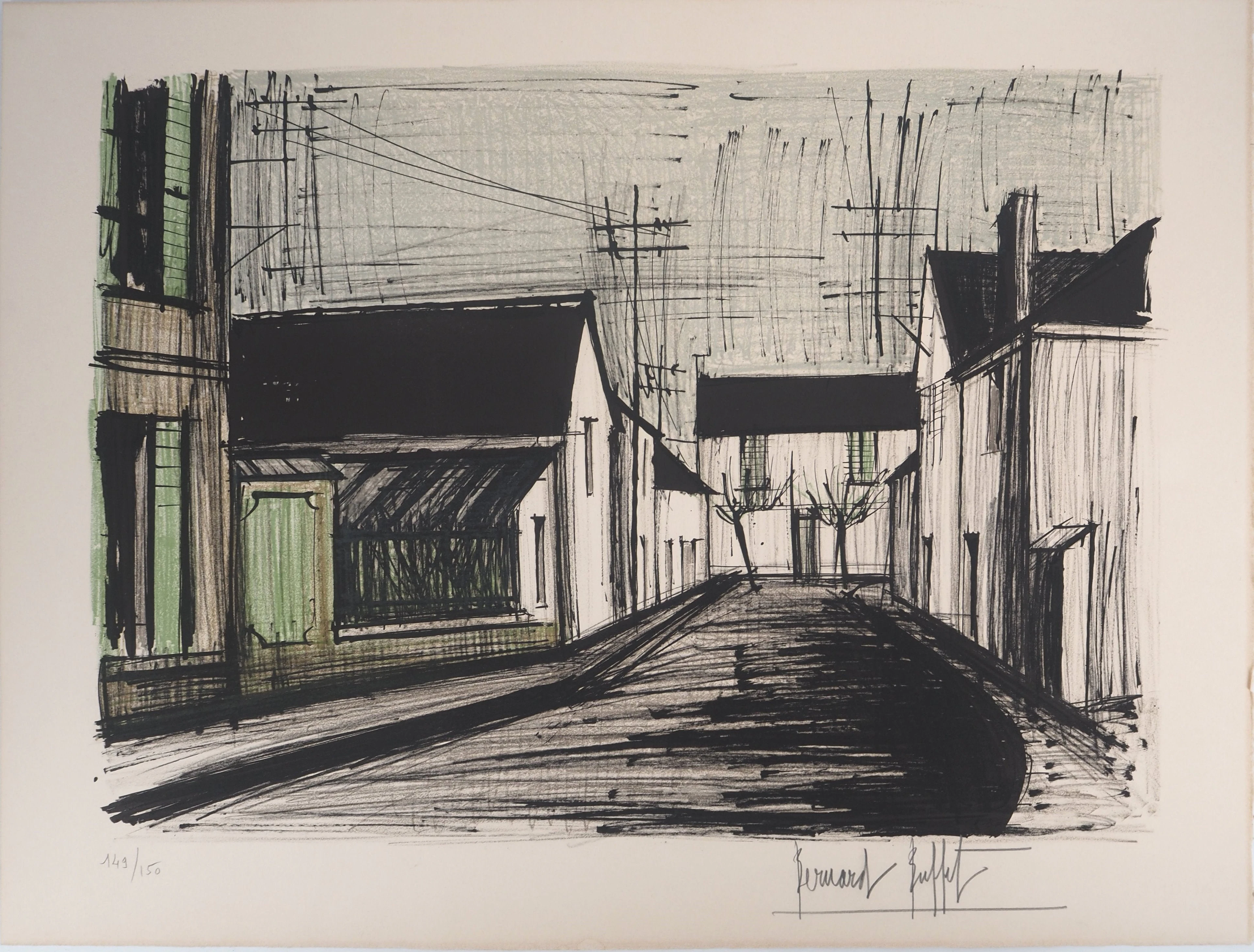 Bernard BUFFET : Bretagne, Rue à Plurien, Lithographie originale signée