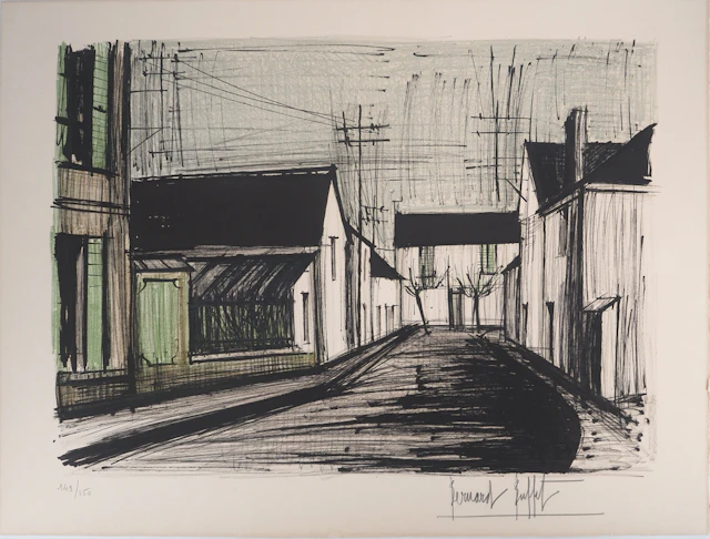Bernard BUFFET : Bretagne, Rue à Plurien, Lithographie originale signée