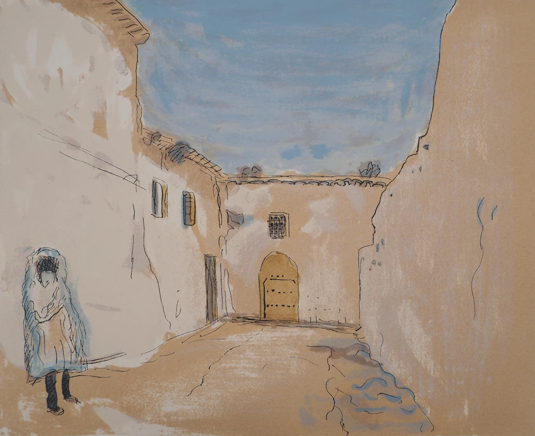 Lucien MAINSSIEUX : Marrakech, La Casbah - Lithographie originale signée, 1949