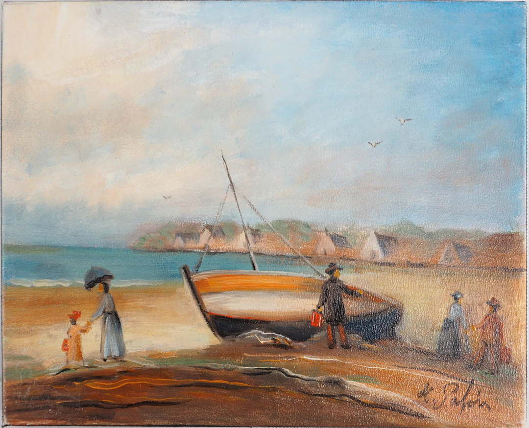 Michel PABOIS - Paysage breton : La barque - Huile sur toile originale signée