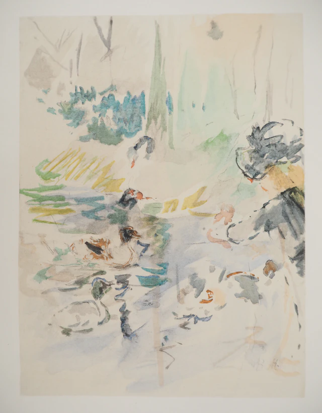 Berthe MORISOT : Petite fille nourrissant des canards, Lithographie signée