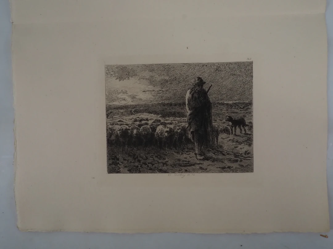 Jean François MILLET : Berger ramenant son troupeau - Gravure, Signée