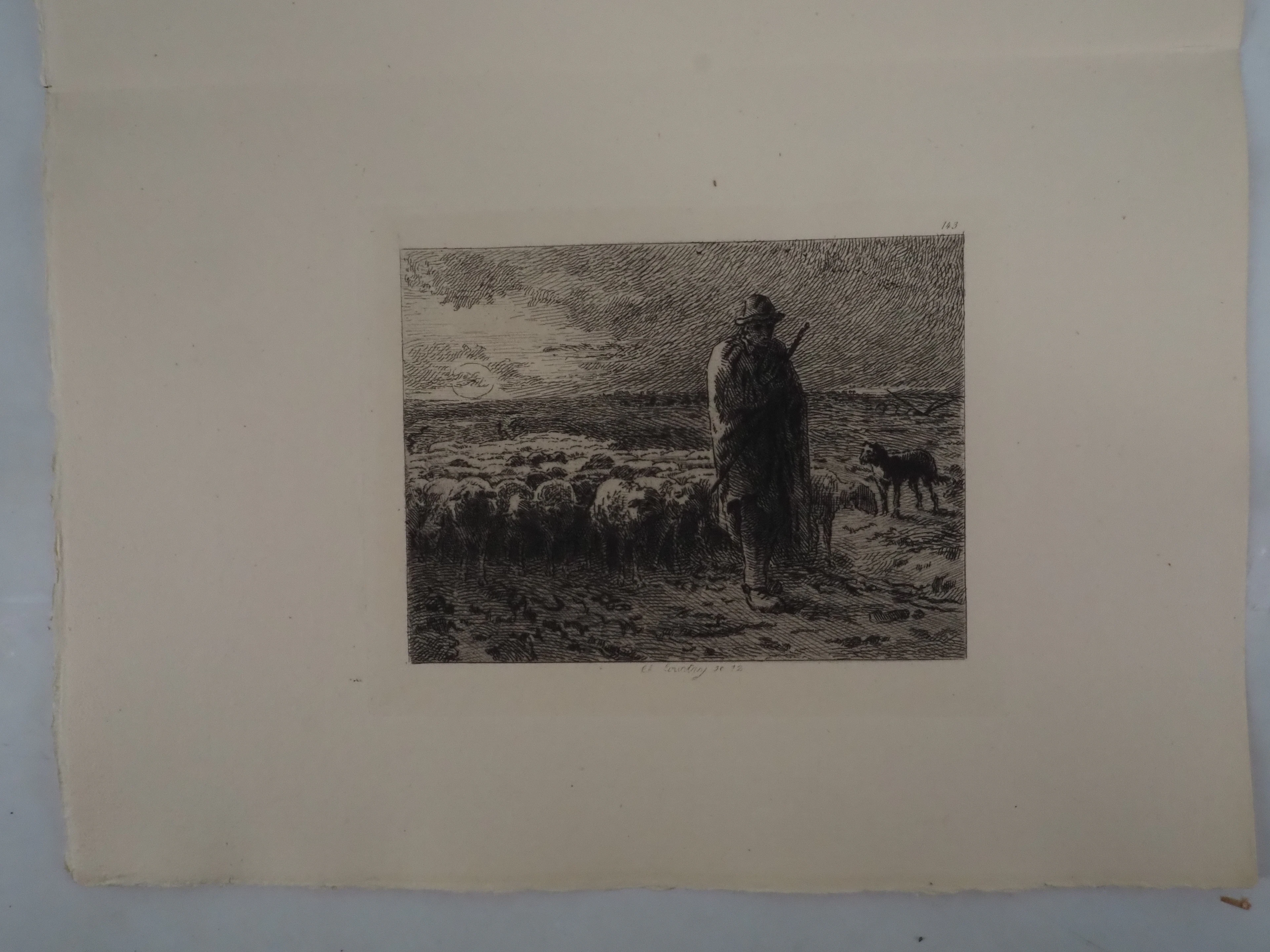 Jean François MILLET : Berger ramenant son troupeau - Gravure, Signée