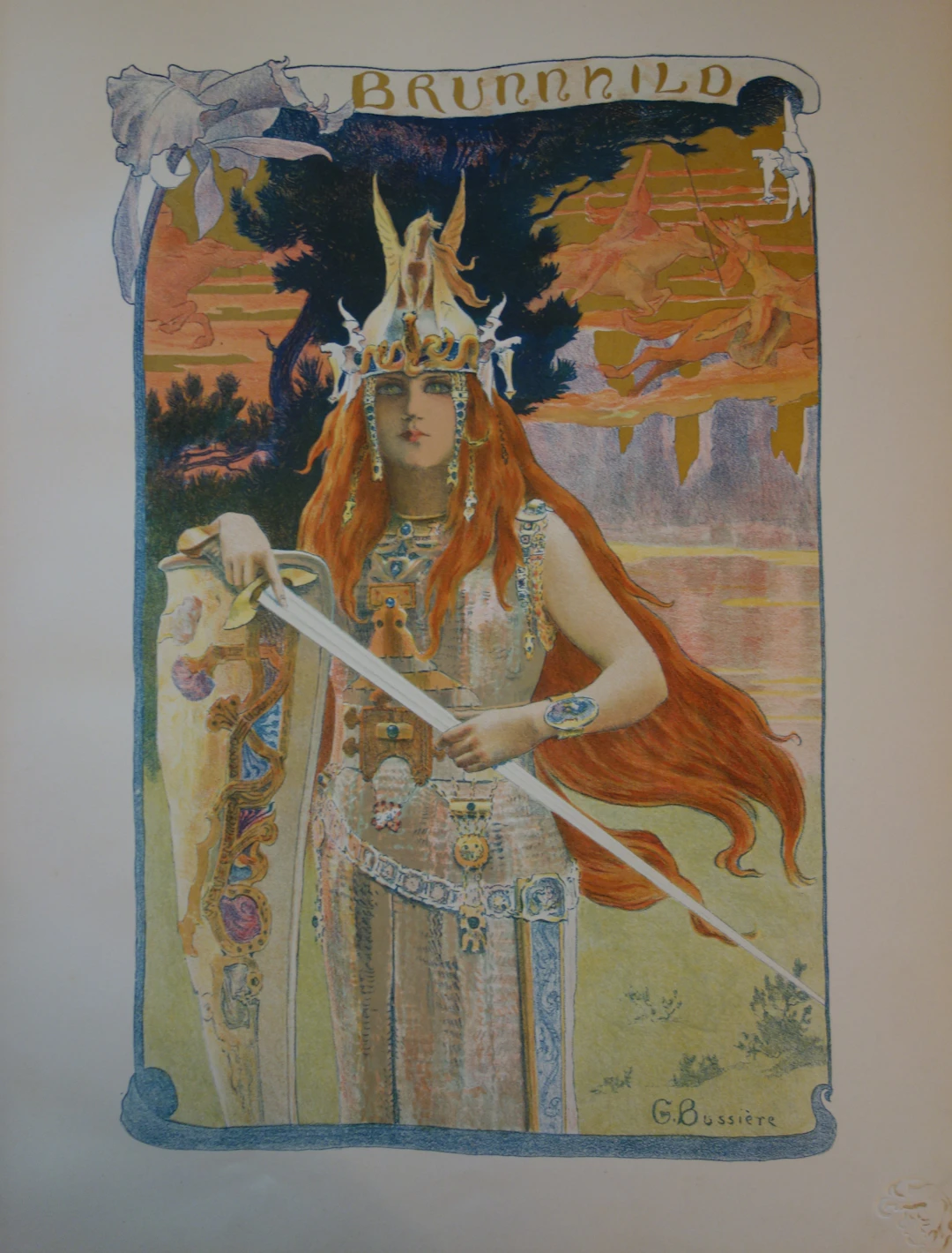 Gaston BUSSIERE : Wagner, la walkyrie Brunhild, Lithographie originale signée