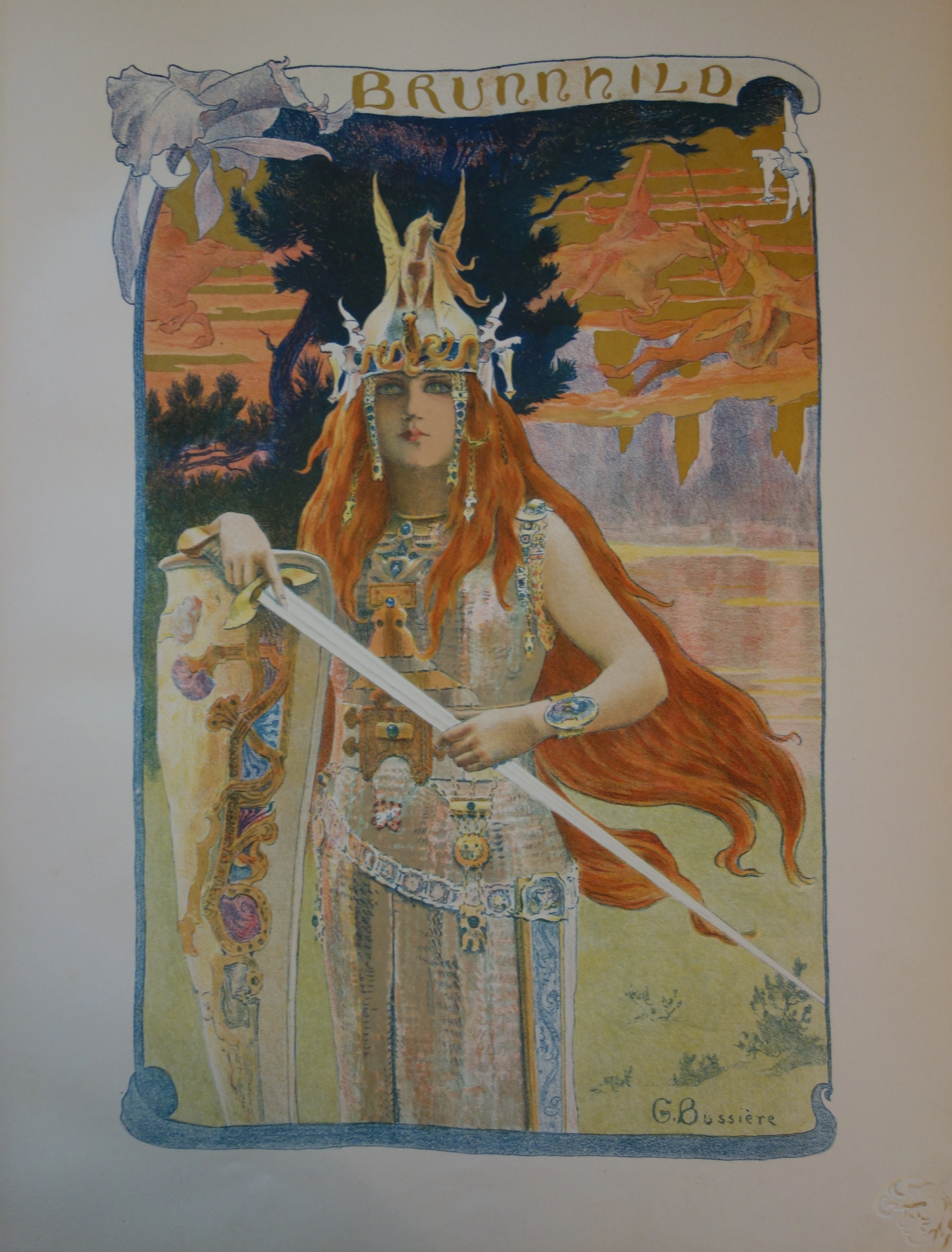 Gaston BUSSIERE : Wagner, la walkyrie Brunhild, Lithographie originale signée