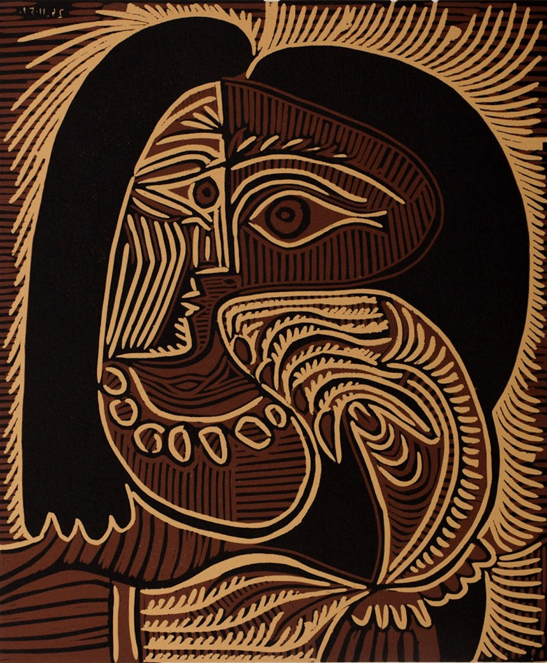 Pablo PICASSO : Femme au collier - Linogravure (1962)