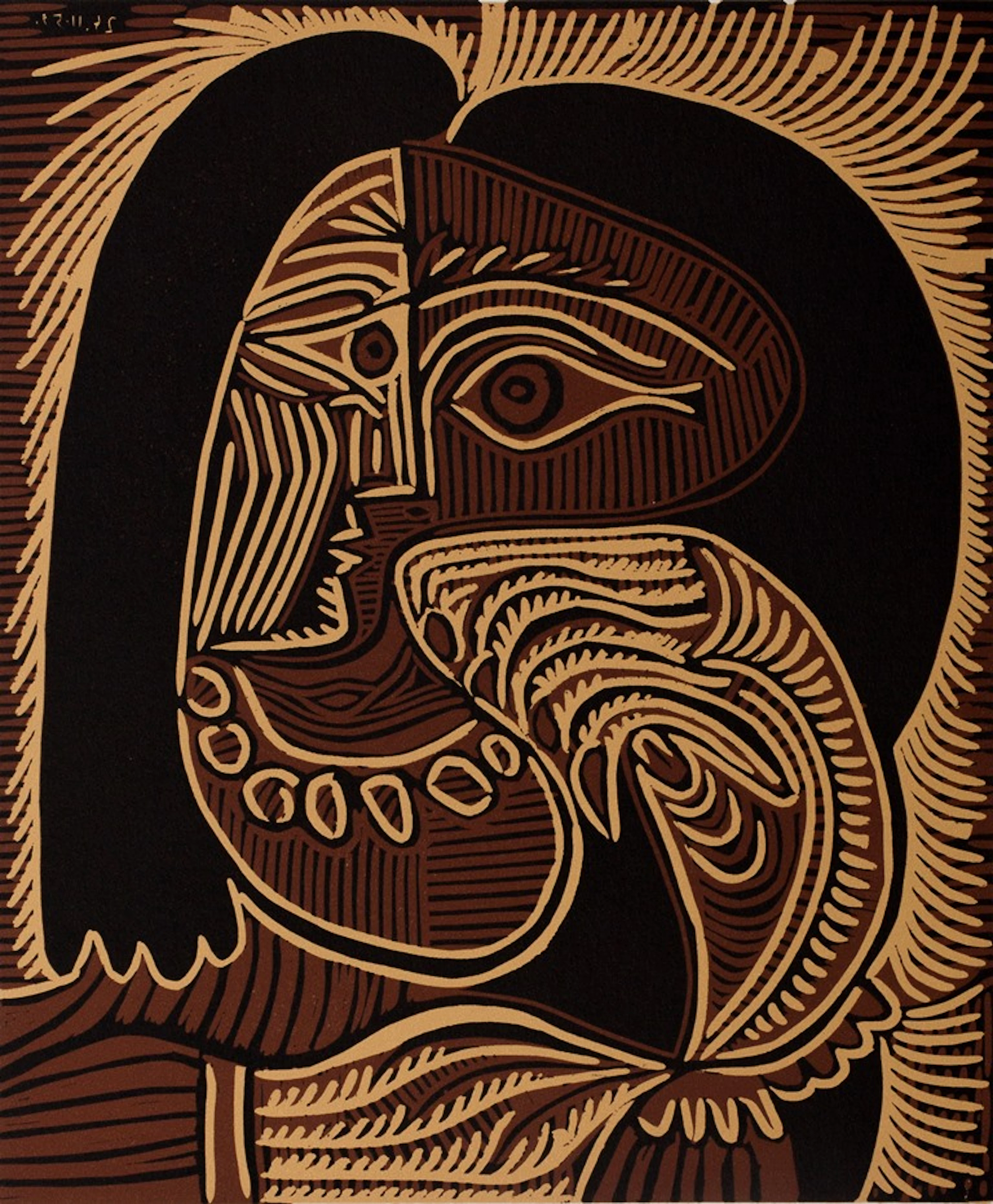 Pablo PICASSO : Femme au collier - Linogravure (1962)