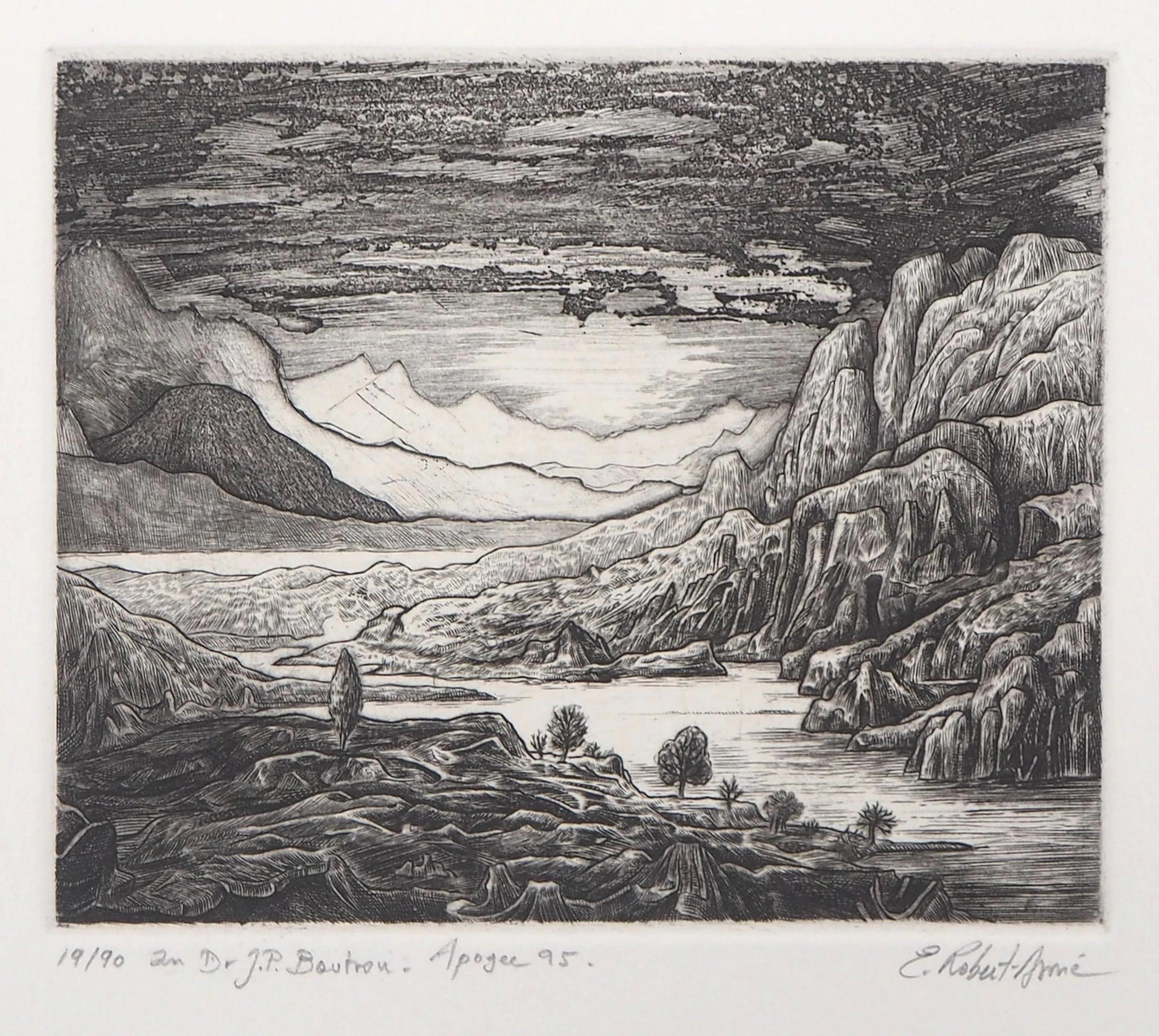 Eric ROBERT-AYME : Paysage surréaliste, 1995 - Gravure originale signée