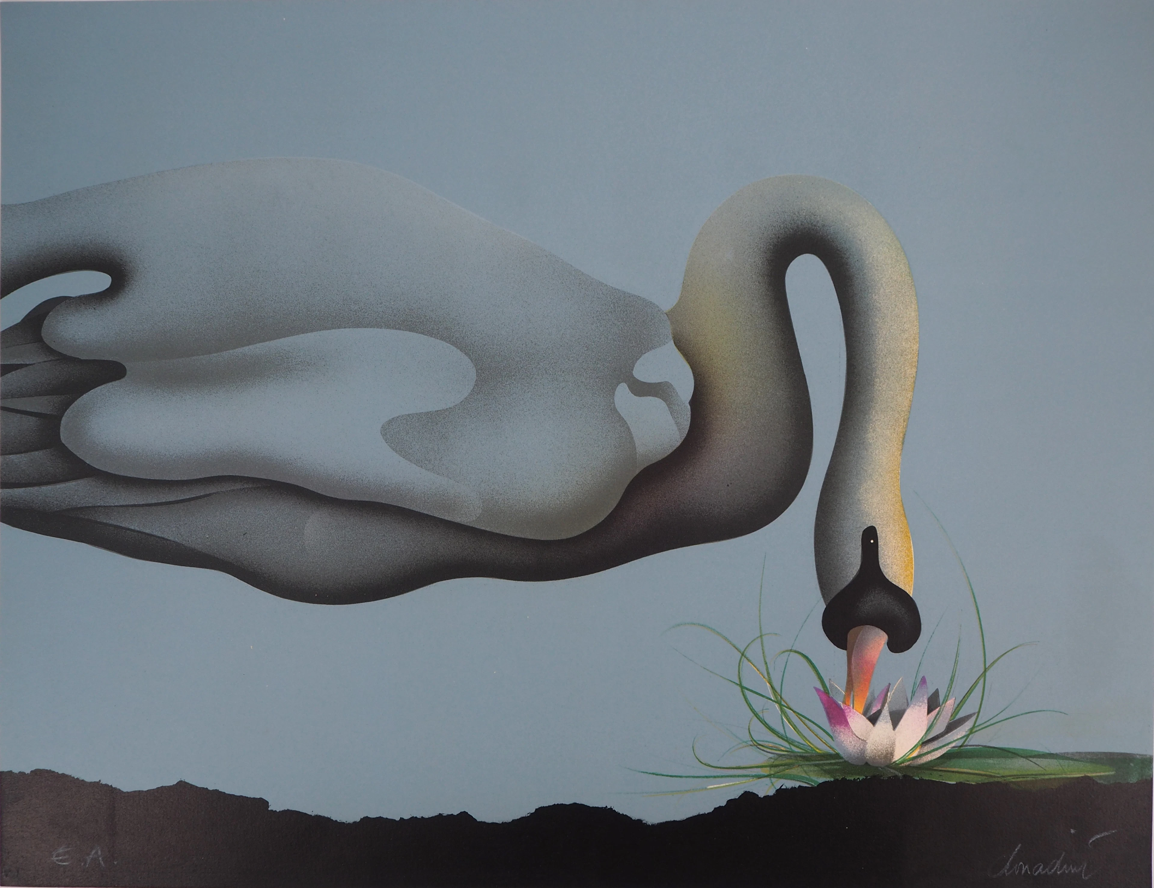 Jean Paul DONADINI : Le cygne et le nénuphar - Lithographie originale signée