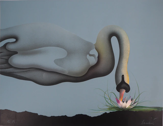 Jean Paul DONADINI : Le cygne et le nénuphar - Lithographie originale signée