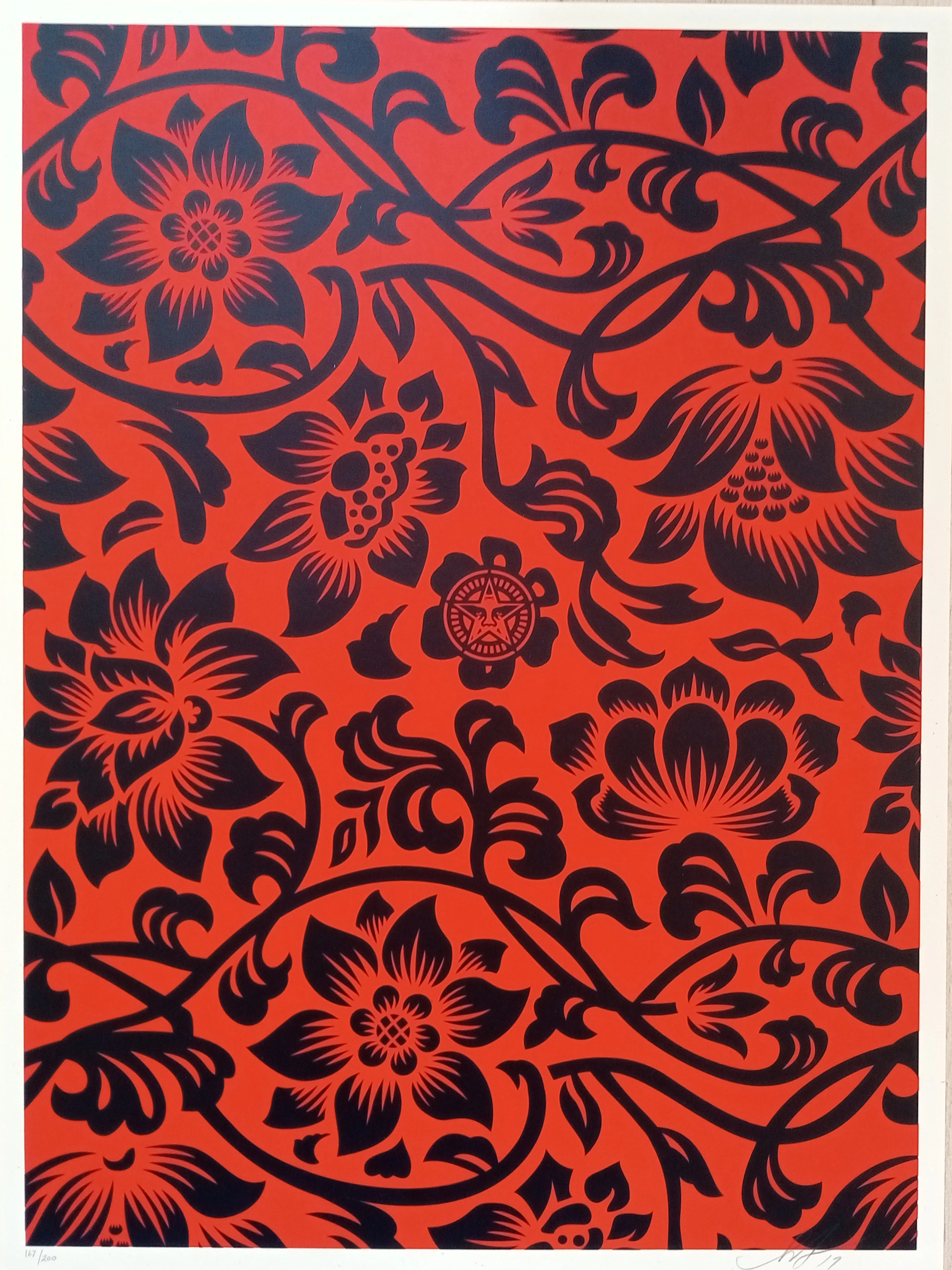 Shepard FAIREY (Obey) - Floral Takeover, 2017 (Red/Black) - Sérigraphie signée