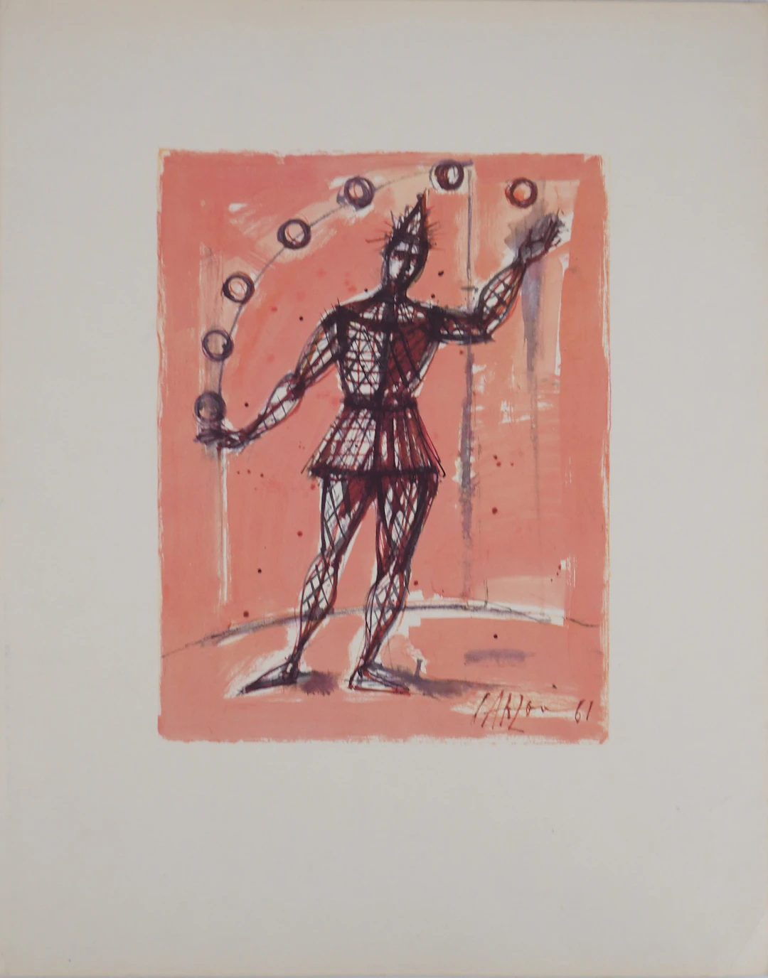 Jean CARZOU - Arlequin jongleur, 1961 - Lithographie signée