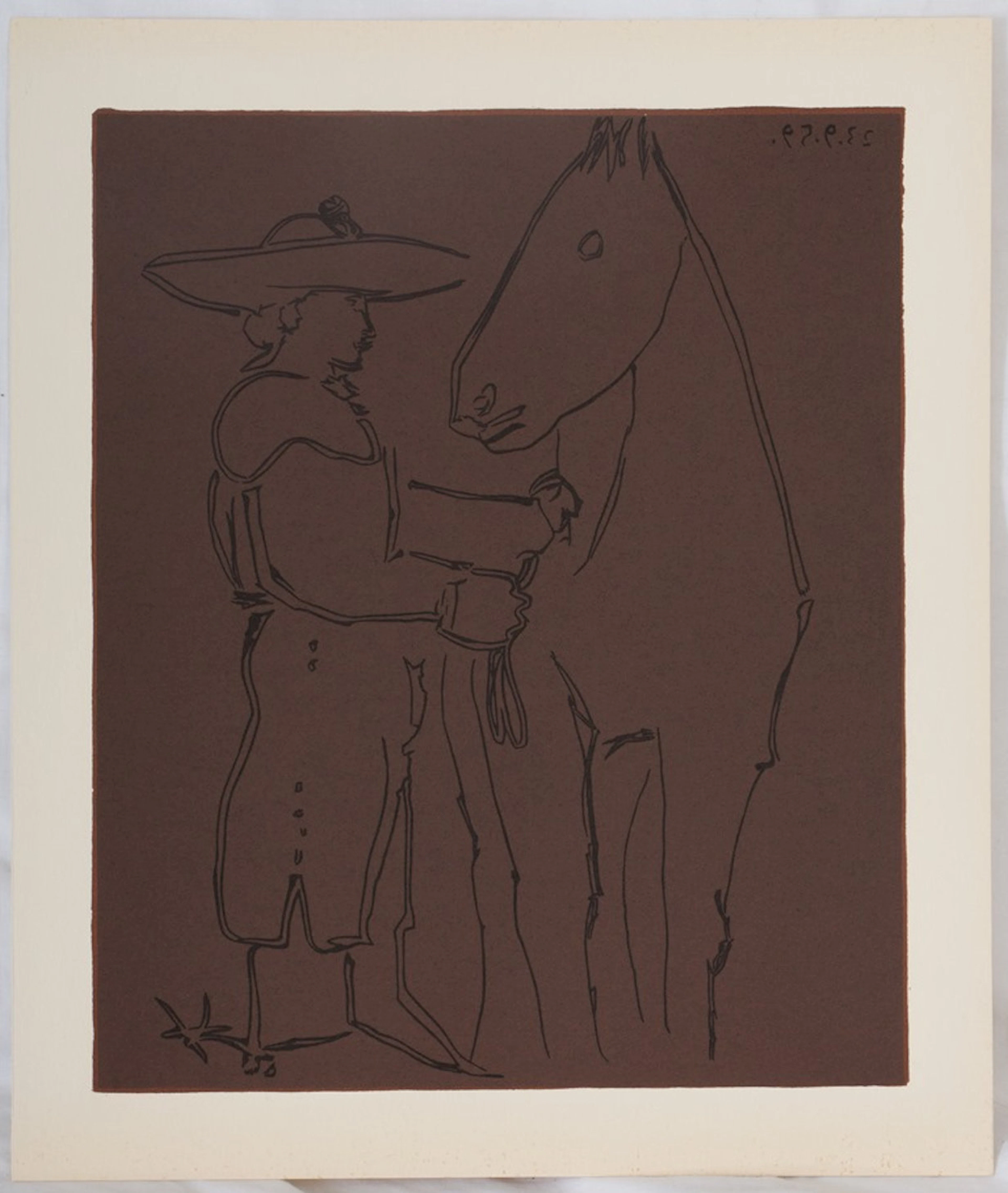 Pablo PICASSO : Picador et cheval, Linogravure