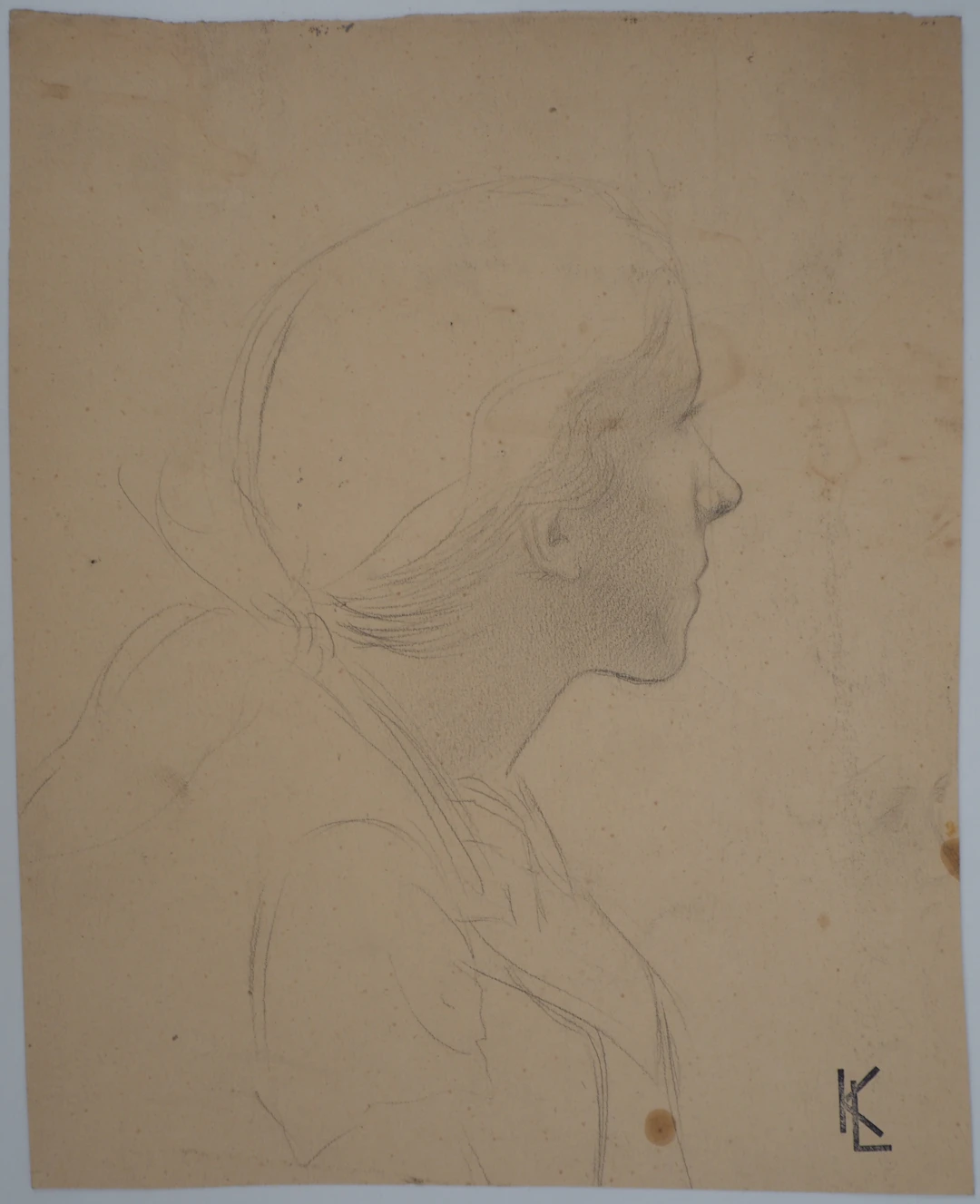 Léopold Franz KOWALSKI: Portrait d'Anna de profil, dessin original