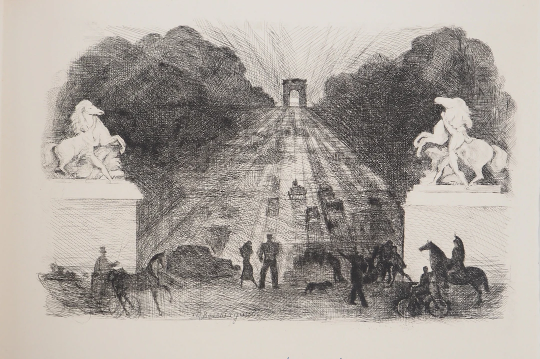 Jean-Louis BOUSSINGAULT : L’avenue des Champs Elysées, Gravure originale signée