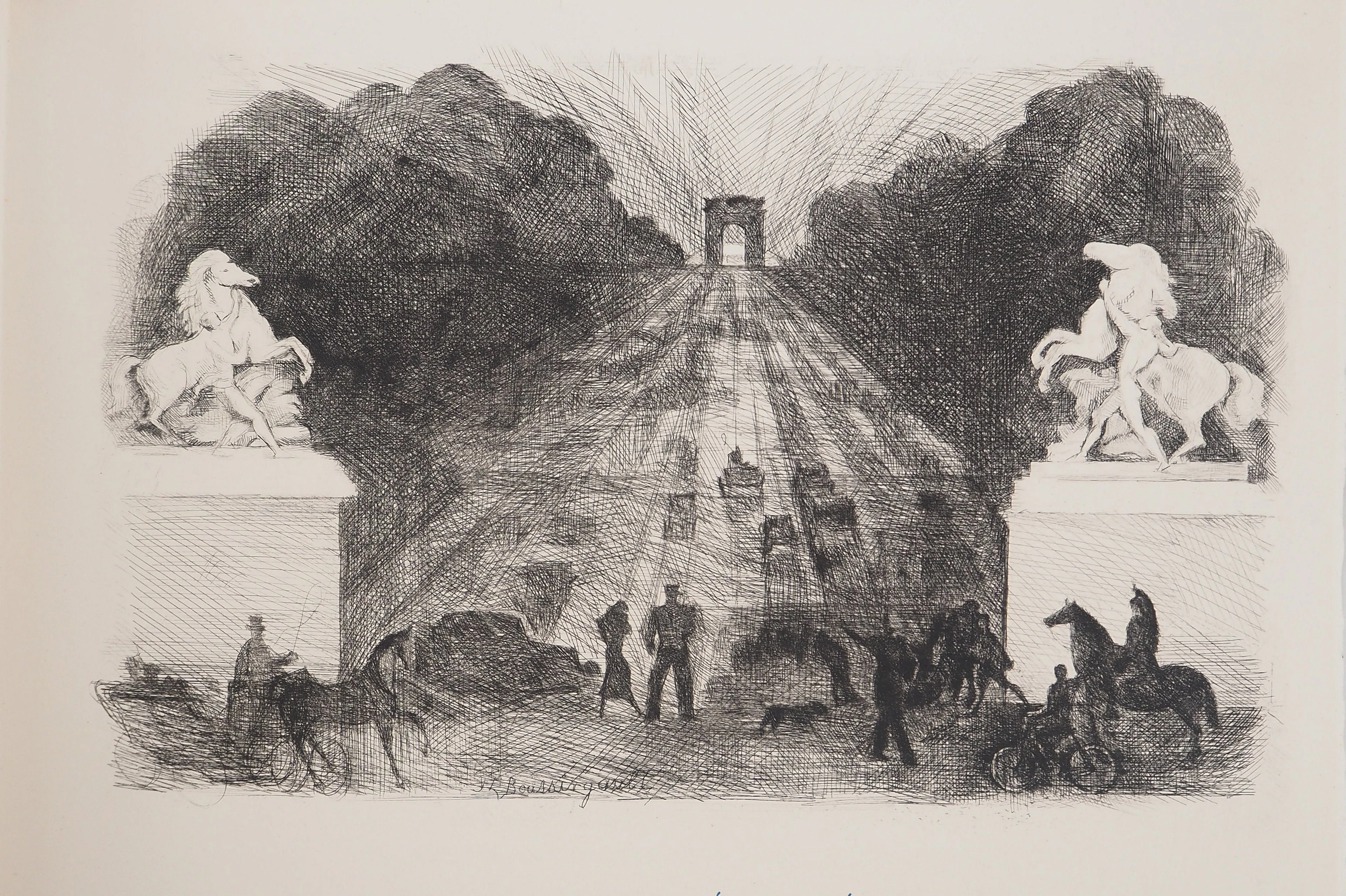 Jean-Louis BOUSSINGAULT : L’avenue des Champs Elysées, Gravure originale signée