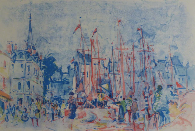 Bernard LORIOT - Le port, 1975 - Lithographie originale signée au crayon