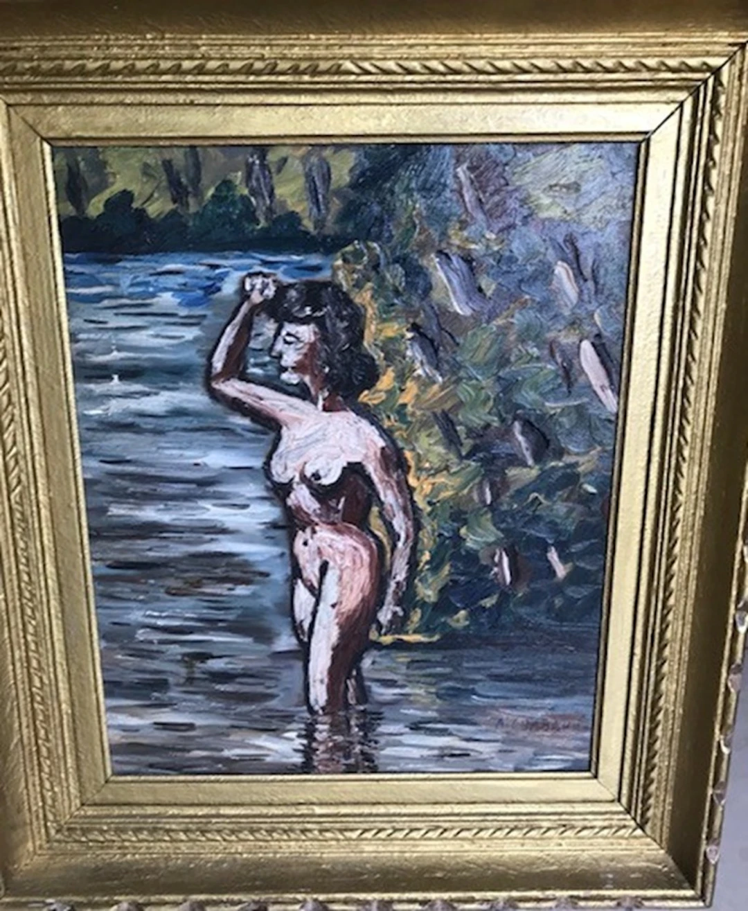 Auguste Chabaud - Huile sur toile - Femme nue dans la riviére - signée