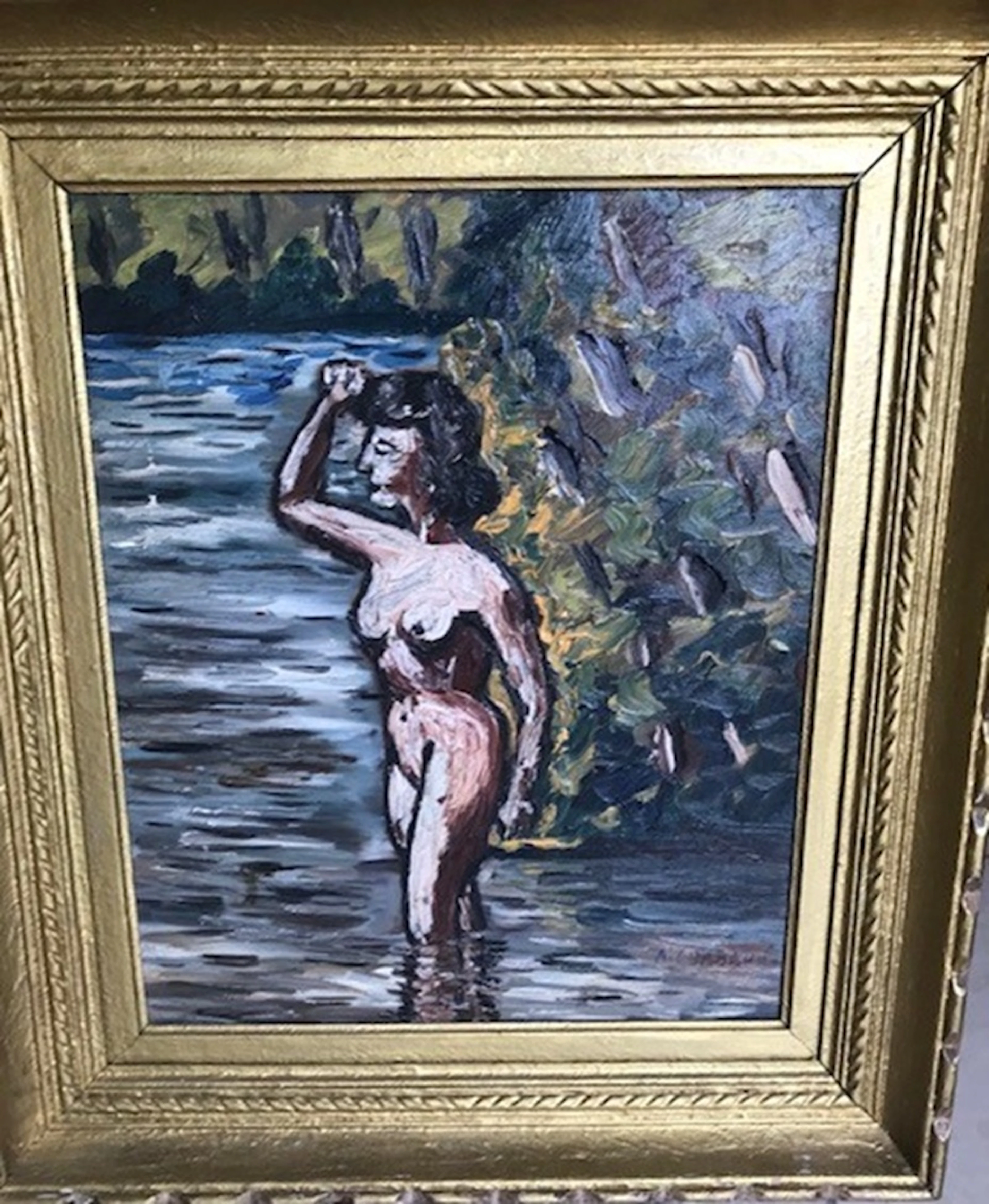 Auguste Chabaud - Huile sur toile - Femme nue dans la riviére - signée