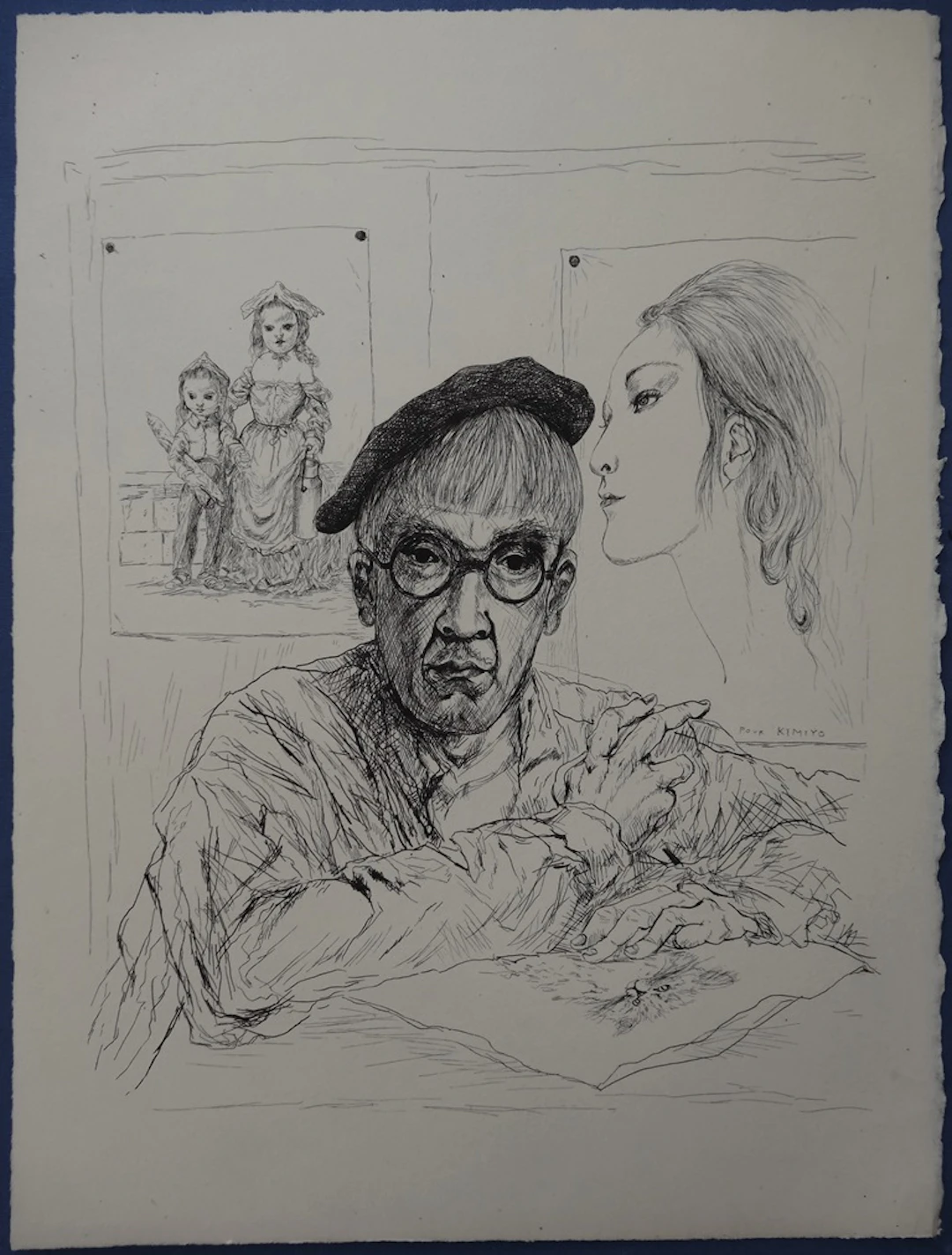 Tsuguharu FOUJITA - Autoportrait au béret avec sa femme Kimiyo, 1951