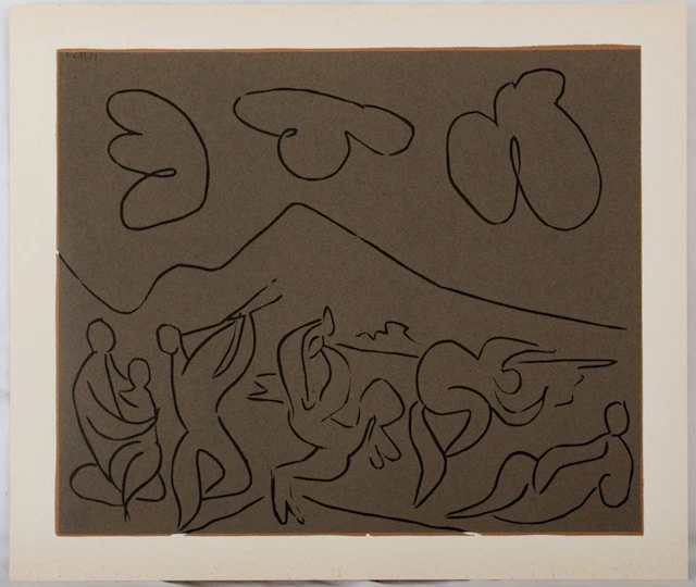 Pablo PICASSO : Bacchanale : la danse des faunes, Linogravure