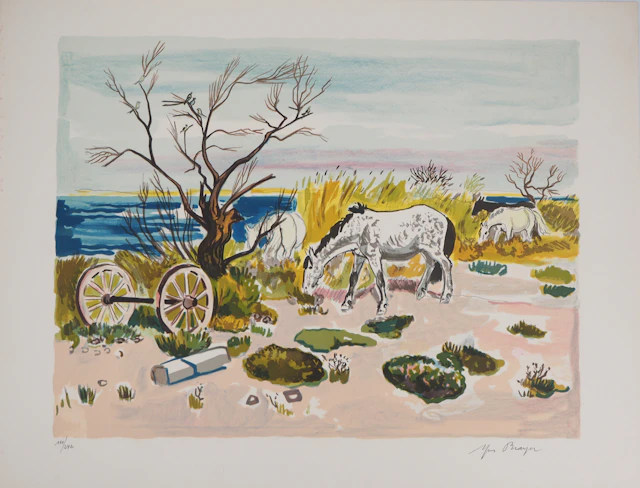 Yves BRAYER - Chevaux de Camargue - Lithographie signée