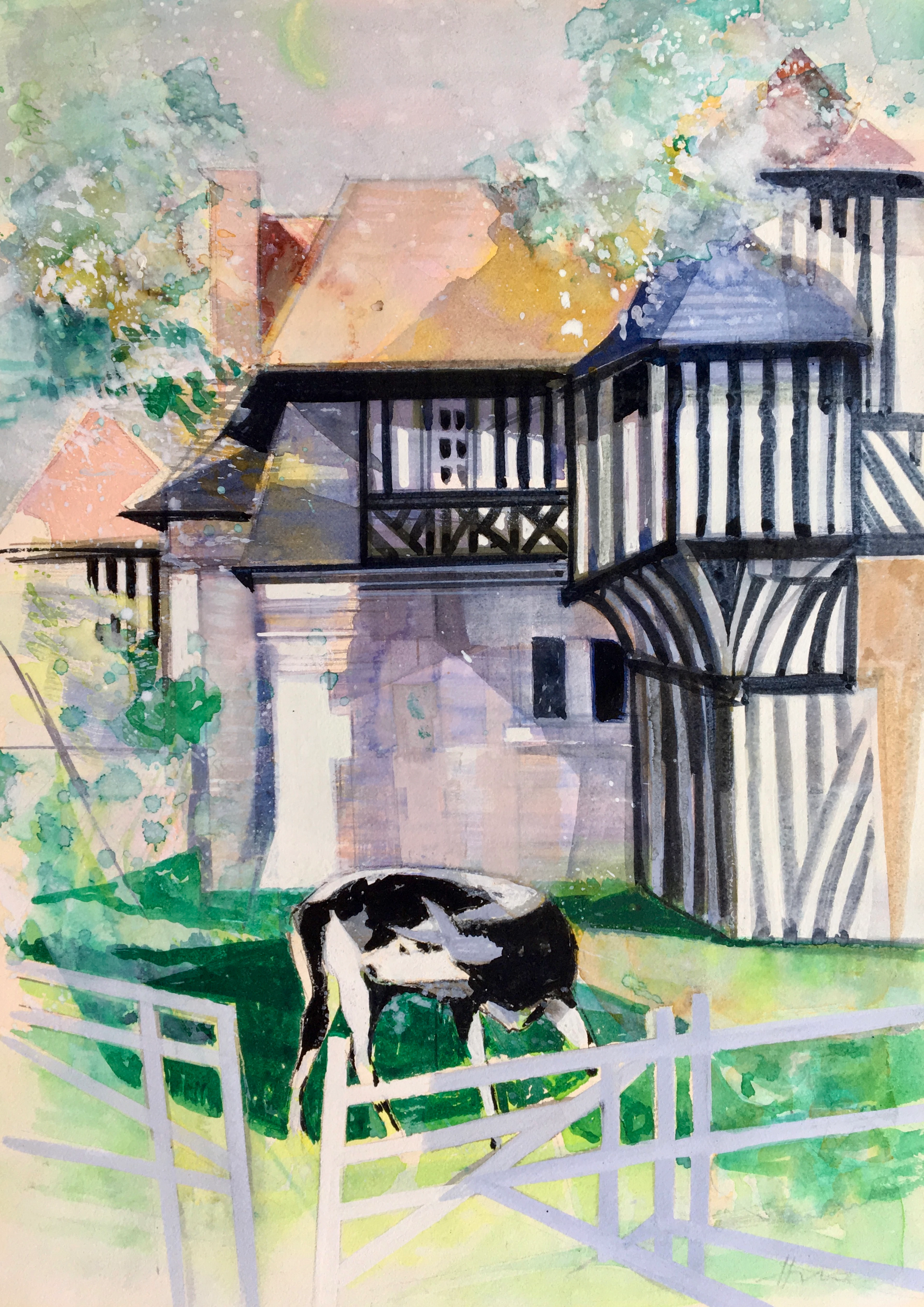 Camille HILAIRE - Maison normande, 1975, Aquarelle originale signée