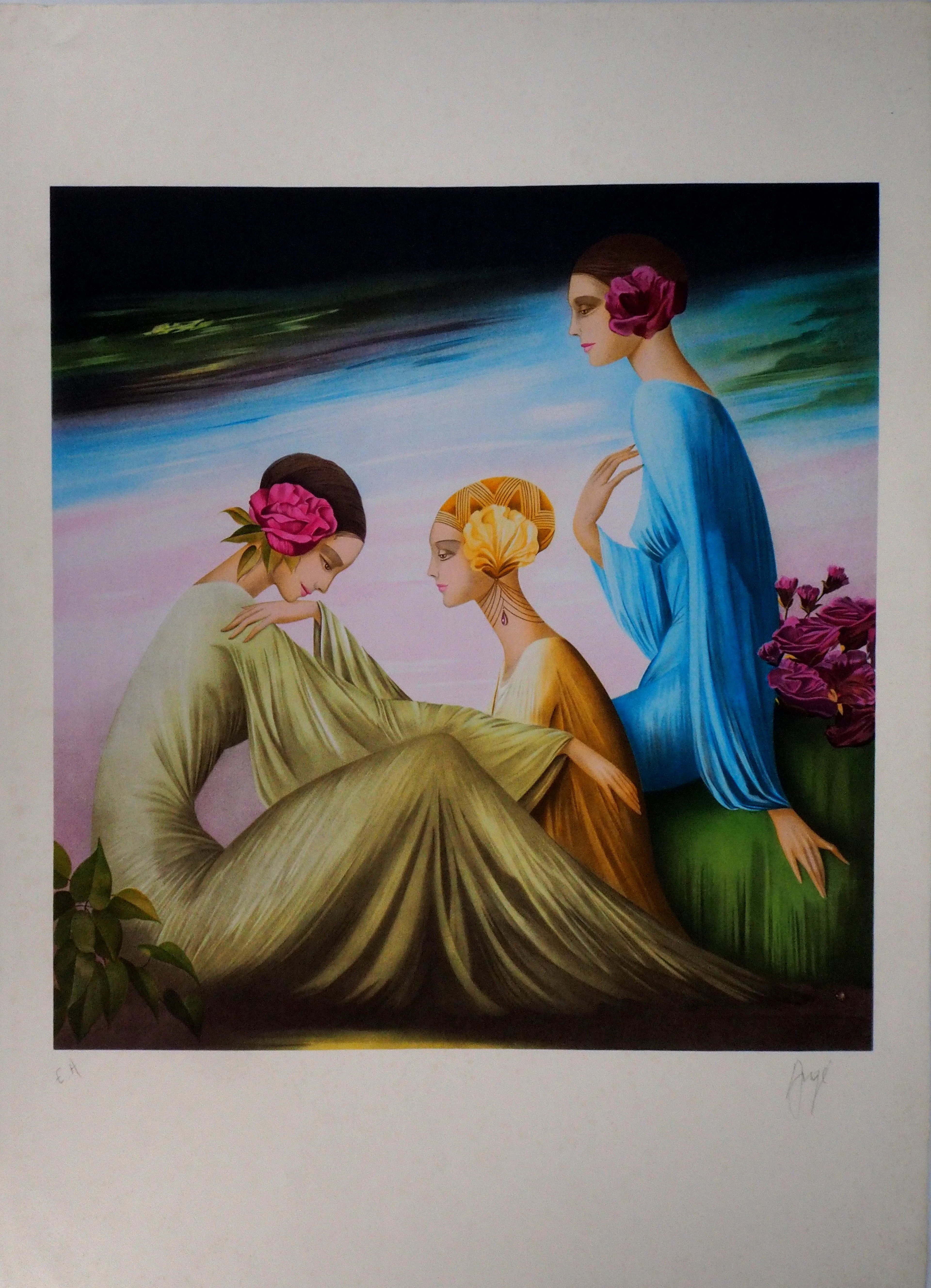 Philippe Auge : Les trois grâces - Lithographie Originale Signée