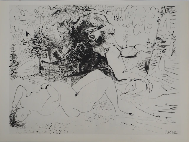 Pablo PICASSO : Comédie Humaine, La visite du satyre, Héliogravure