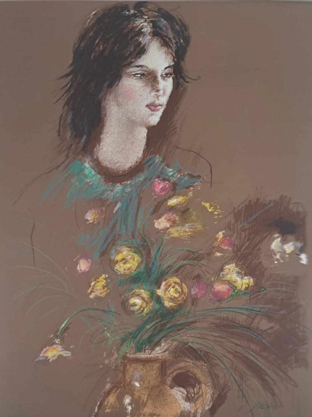 Jacques Pecnard - Jeune fille à la blouse verte, 1991 - Lithographie