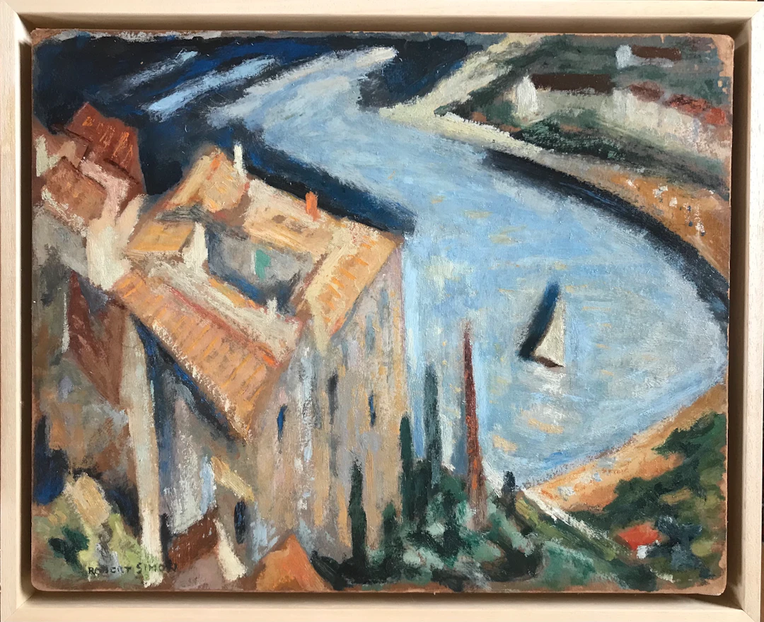 Robert SIMON - ÈZE ,1952 - Huile sur panneau marouflée sur toile signée