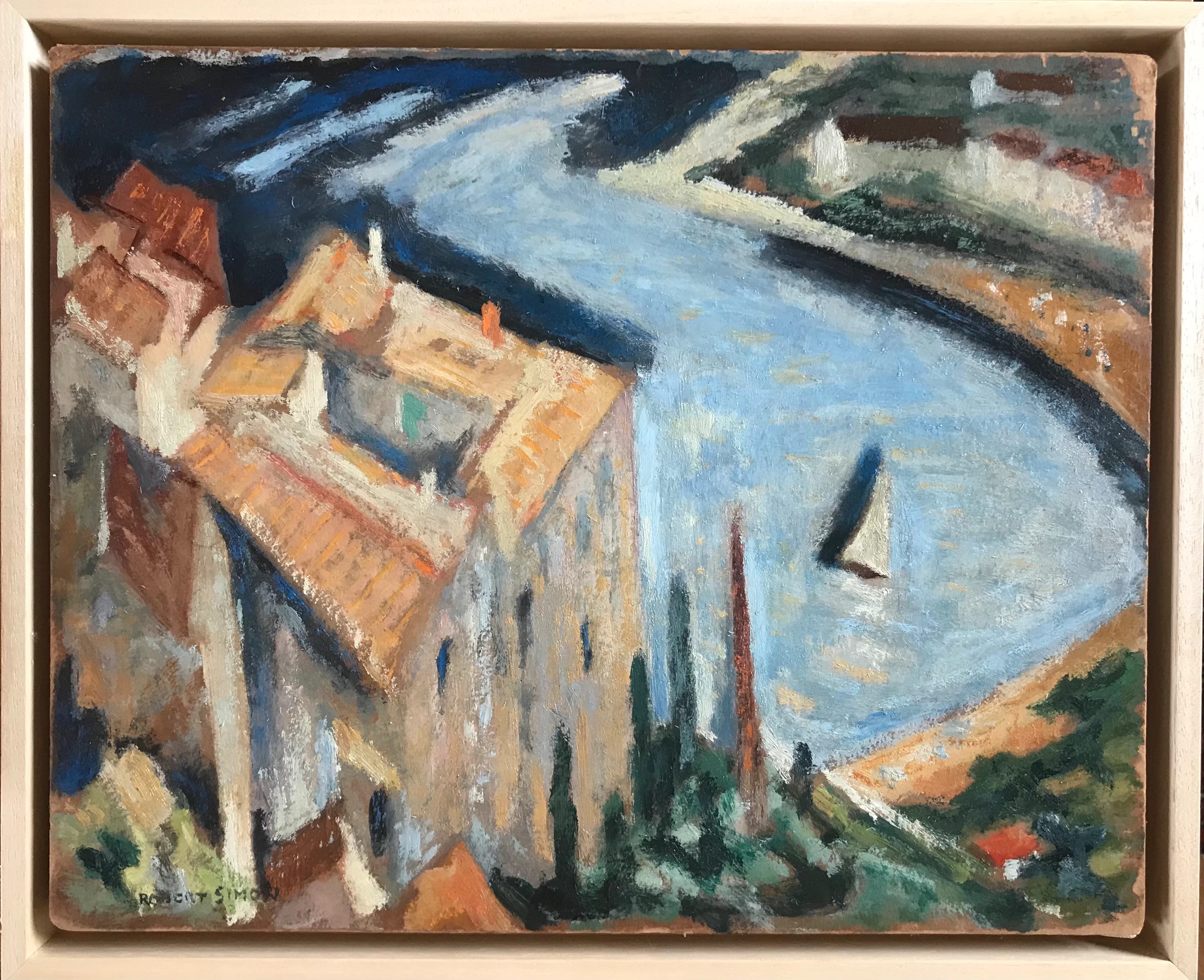 Robert SIMON - ÈZE ,1952 - Huile sur panneau marouflée sur toile signée