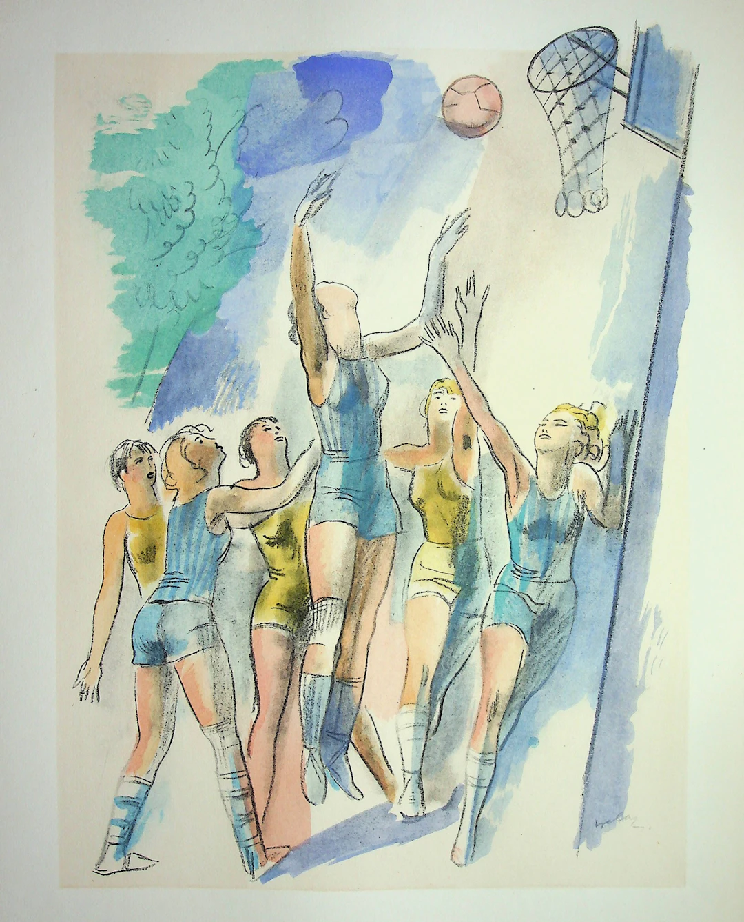 Milivoj UZELAC - Match de Basketball - Lithographie originale signée