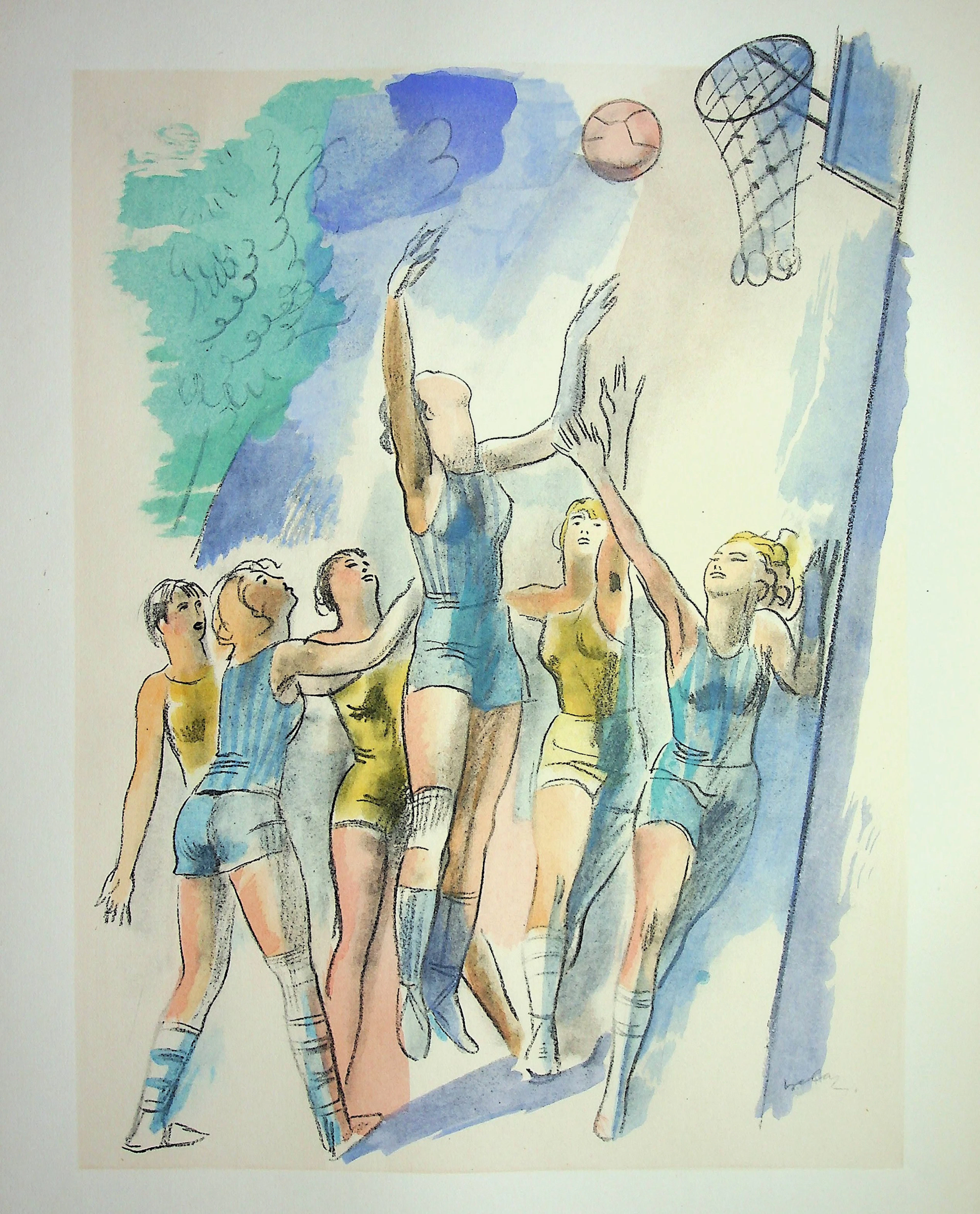 Milivoj UZELAC - Match de Basketball - Lithographie originale signée