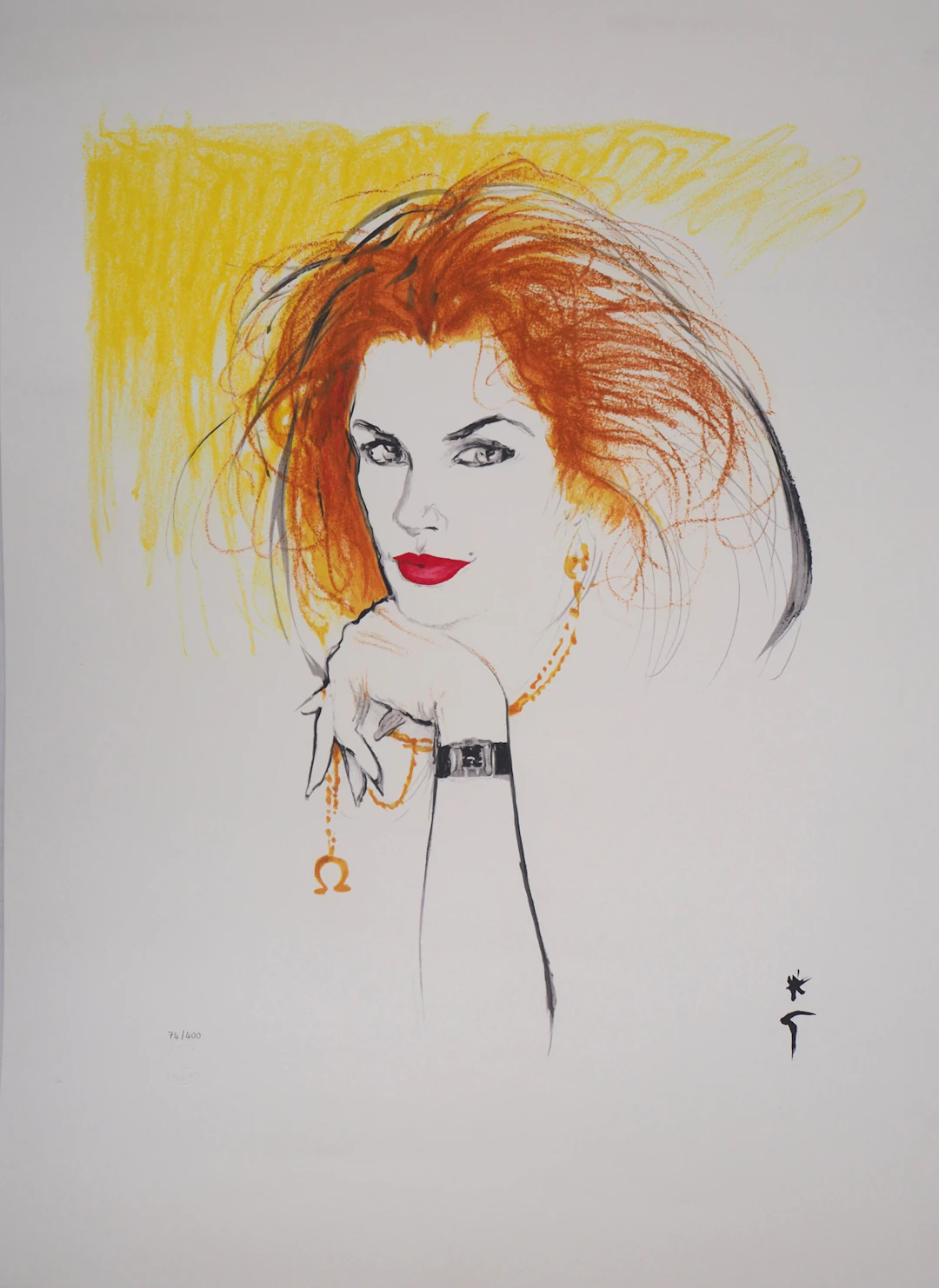 René GRUAU : Cindy Crawford - Lithographie Originale Signée