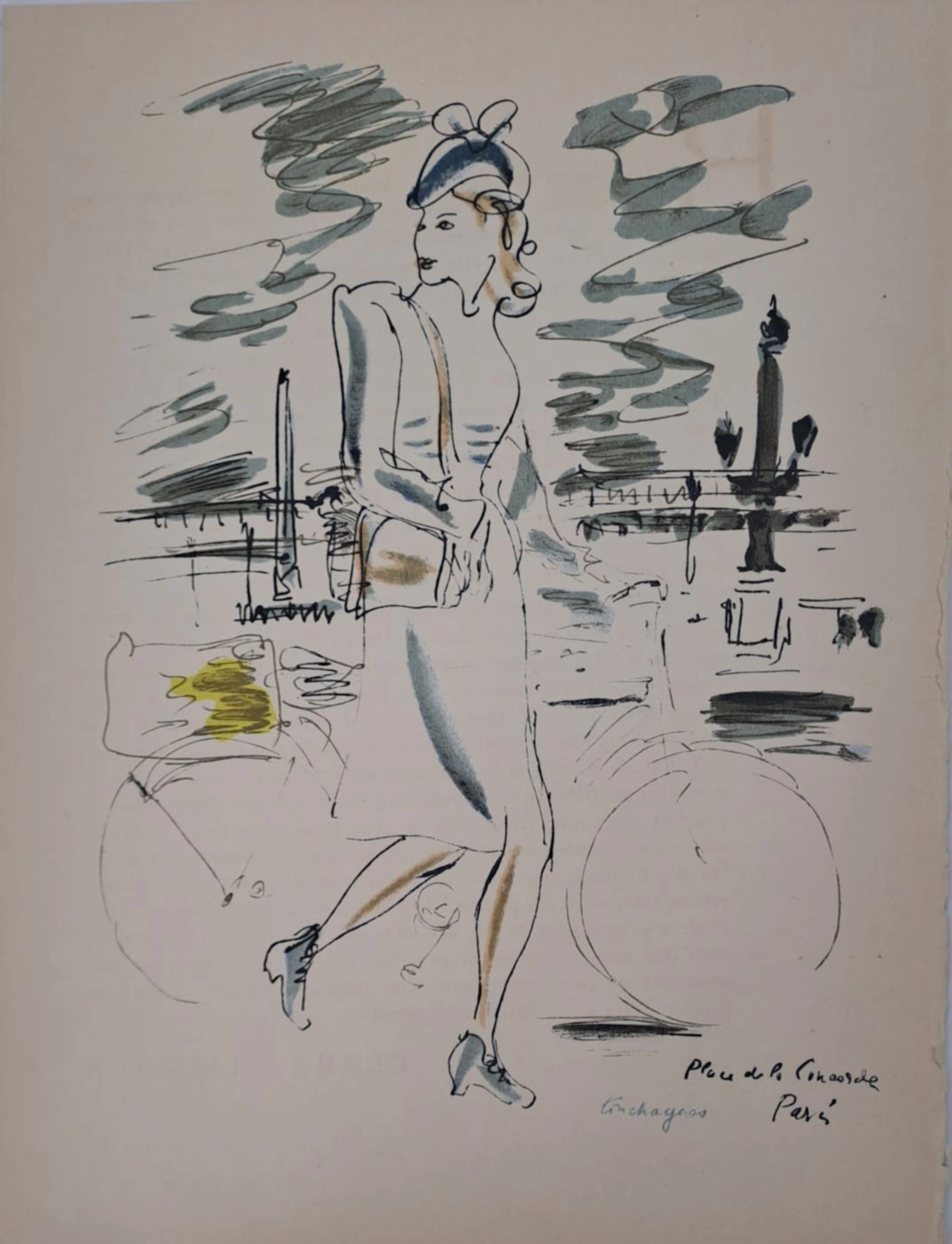 Louis Touchargues - Parisienne en vélo, place de la Concorde, 1945