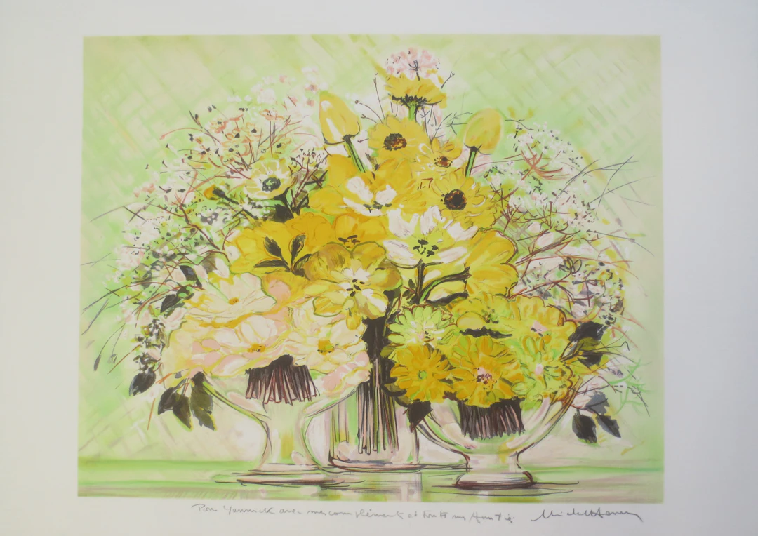 Michel HENRY - Bouquet jaune - Lithographie signée au crayon