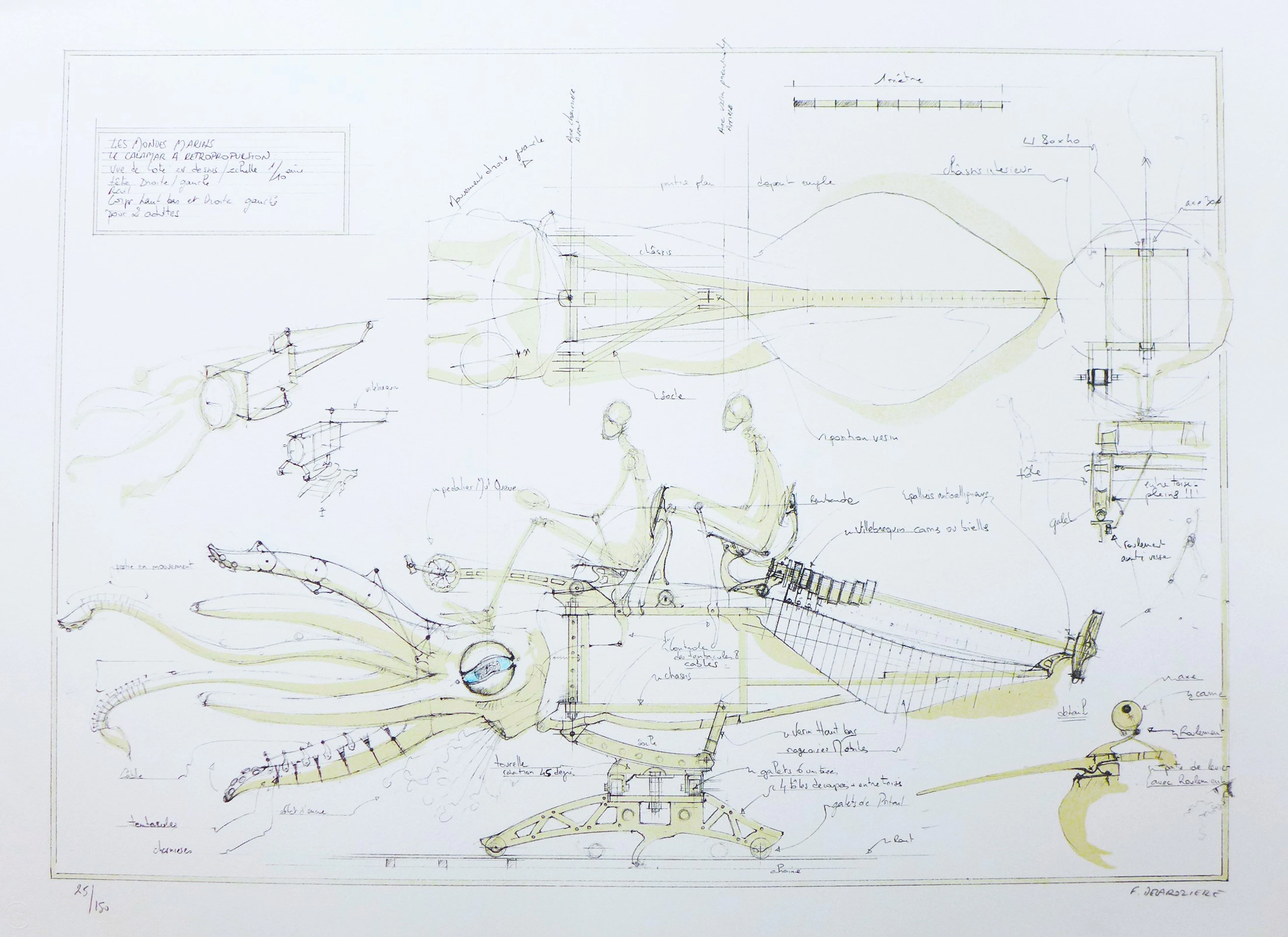 François DELAROZIERE - Le calamar a retropropulsion, 2008 - Lithographie