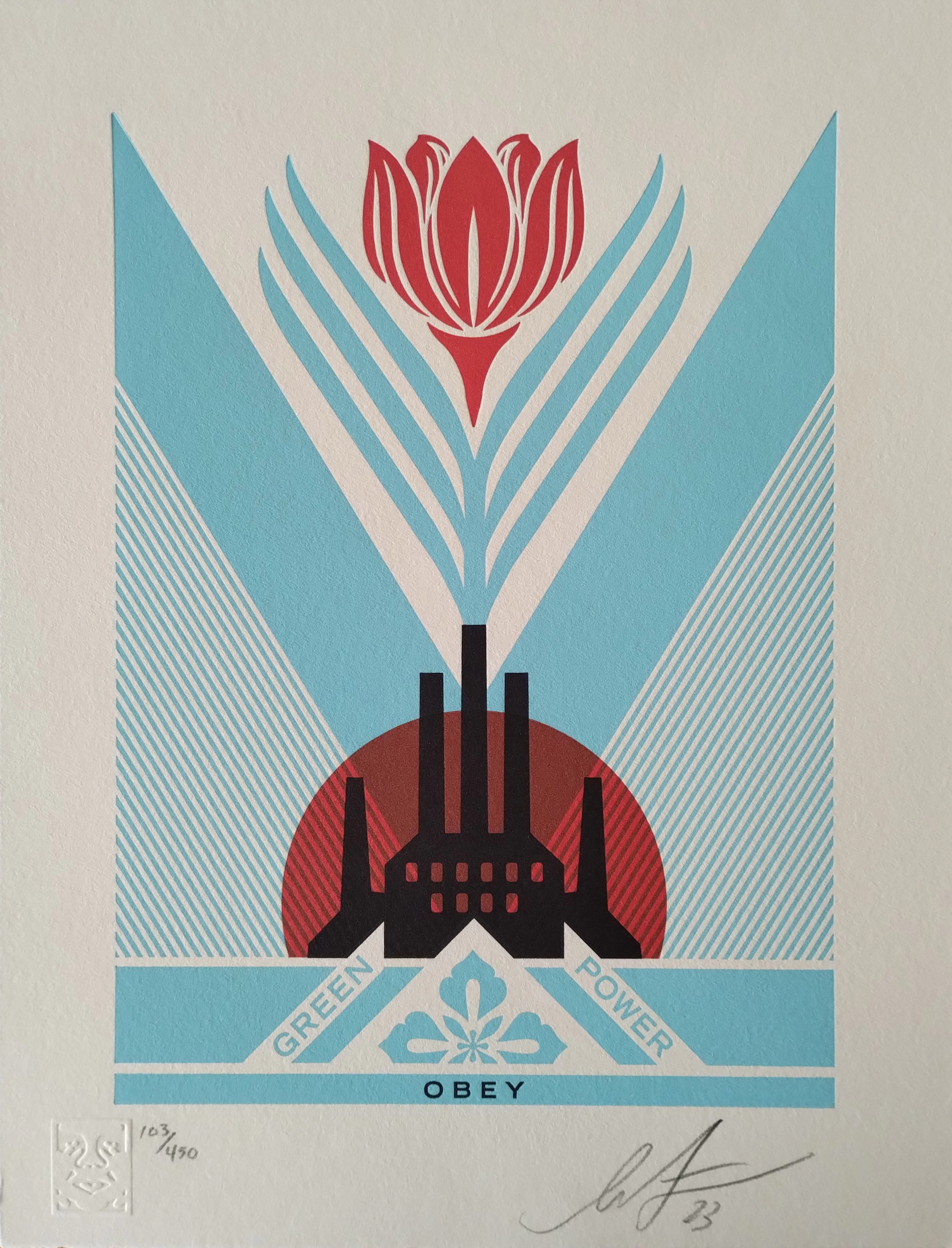 Shepard FAIREY (Obey) - Green Power Factory (Letterpress) - Impression