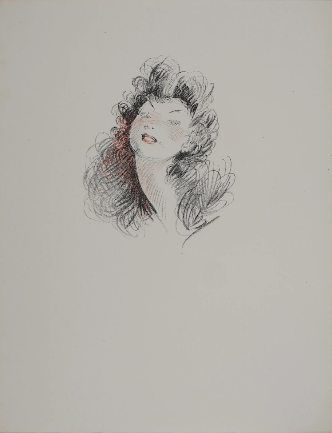 Jean-Gabriel DOMERGUE : Portrait de femme brune, Lithographie et pochoir