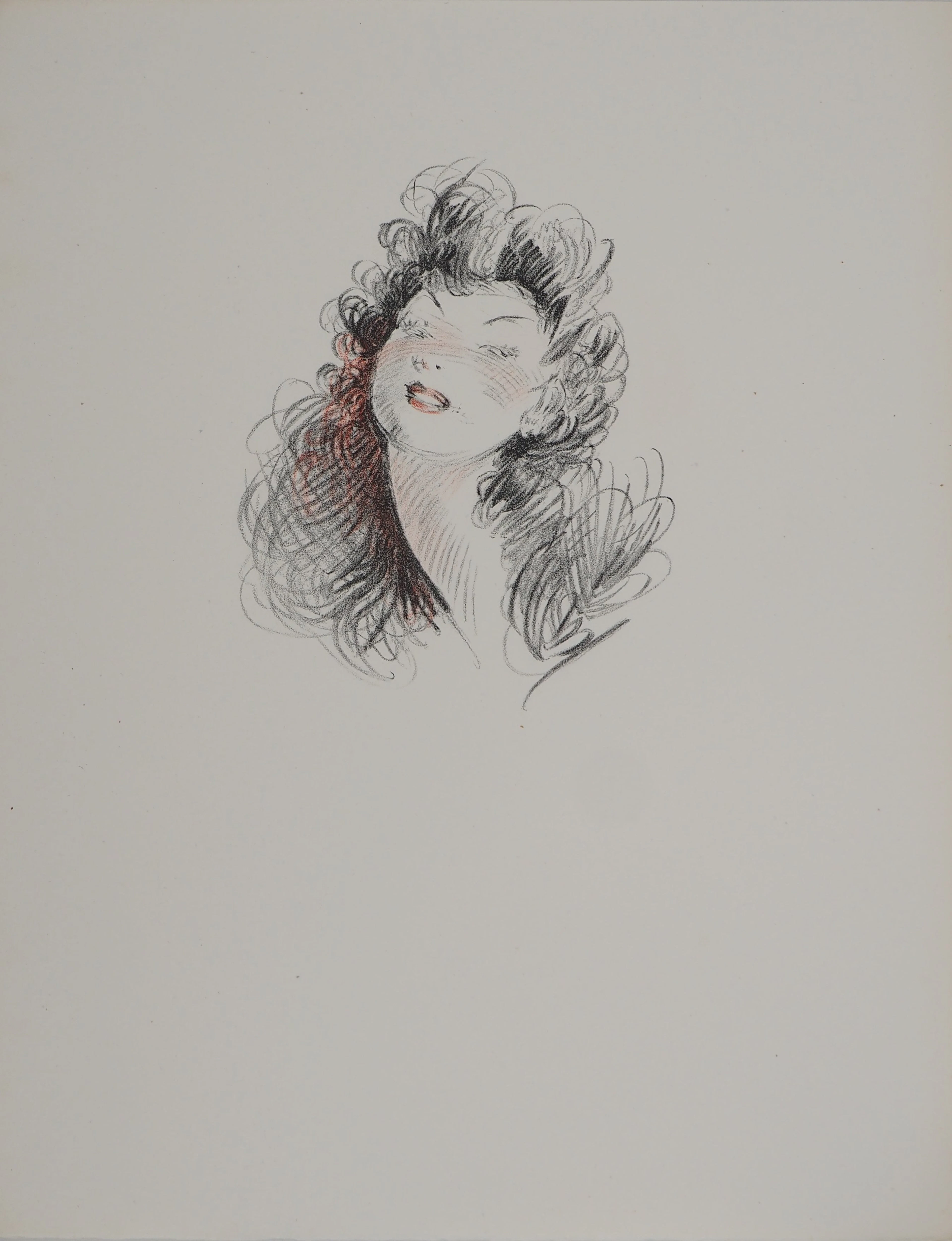 Jean-Gabriel DOMERGUE : Portrait de femme brune, Lithographie et pochoir