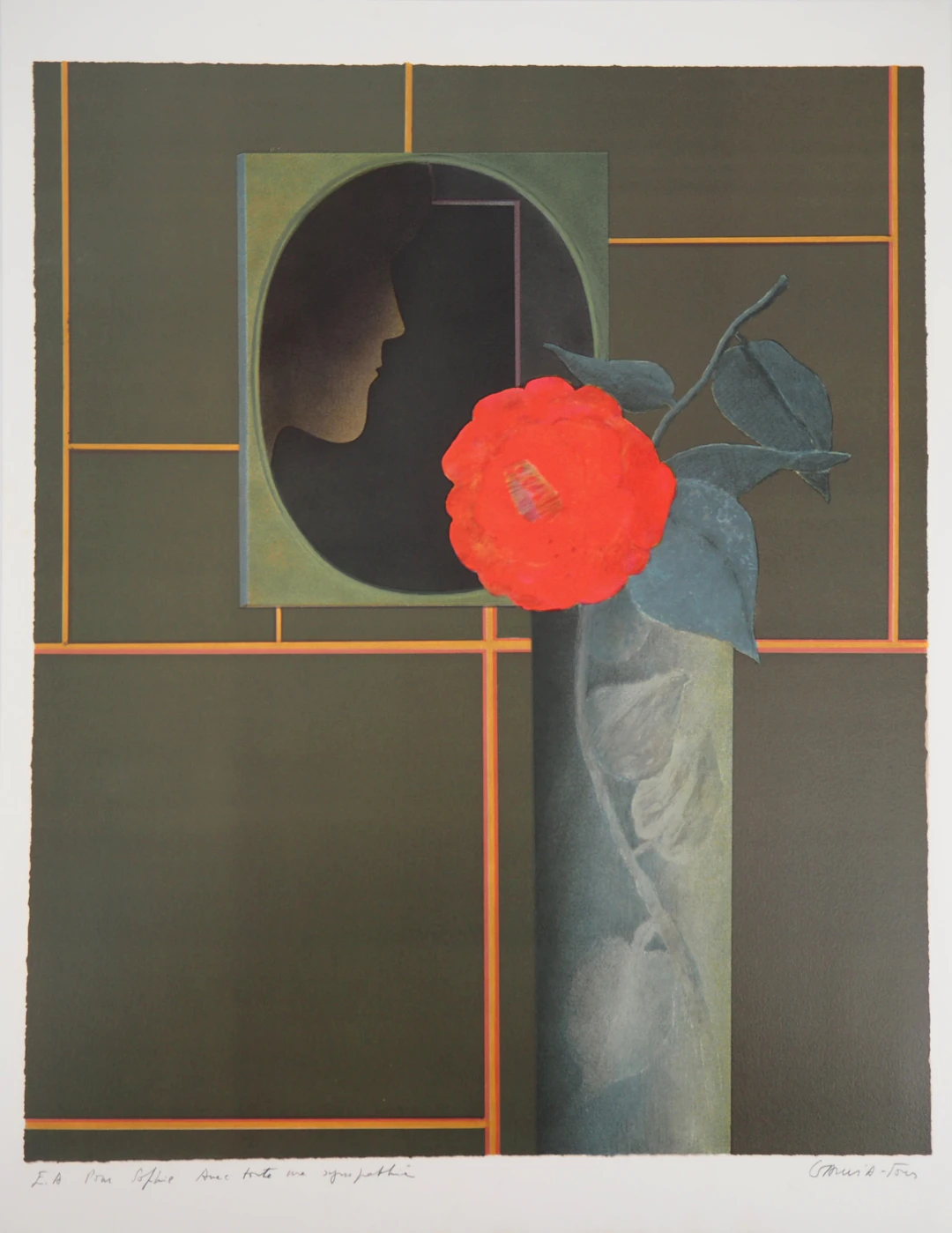 Pierre GARCIA-FONS : Femme de profil à la rose - Lithographie originale