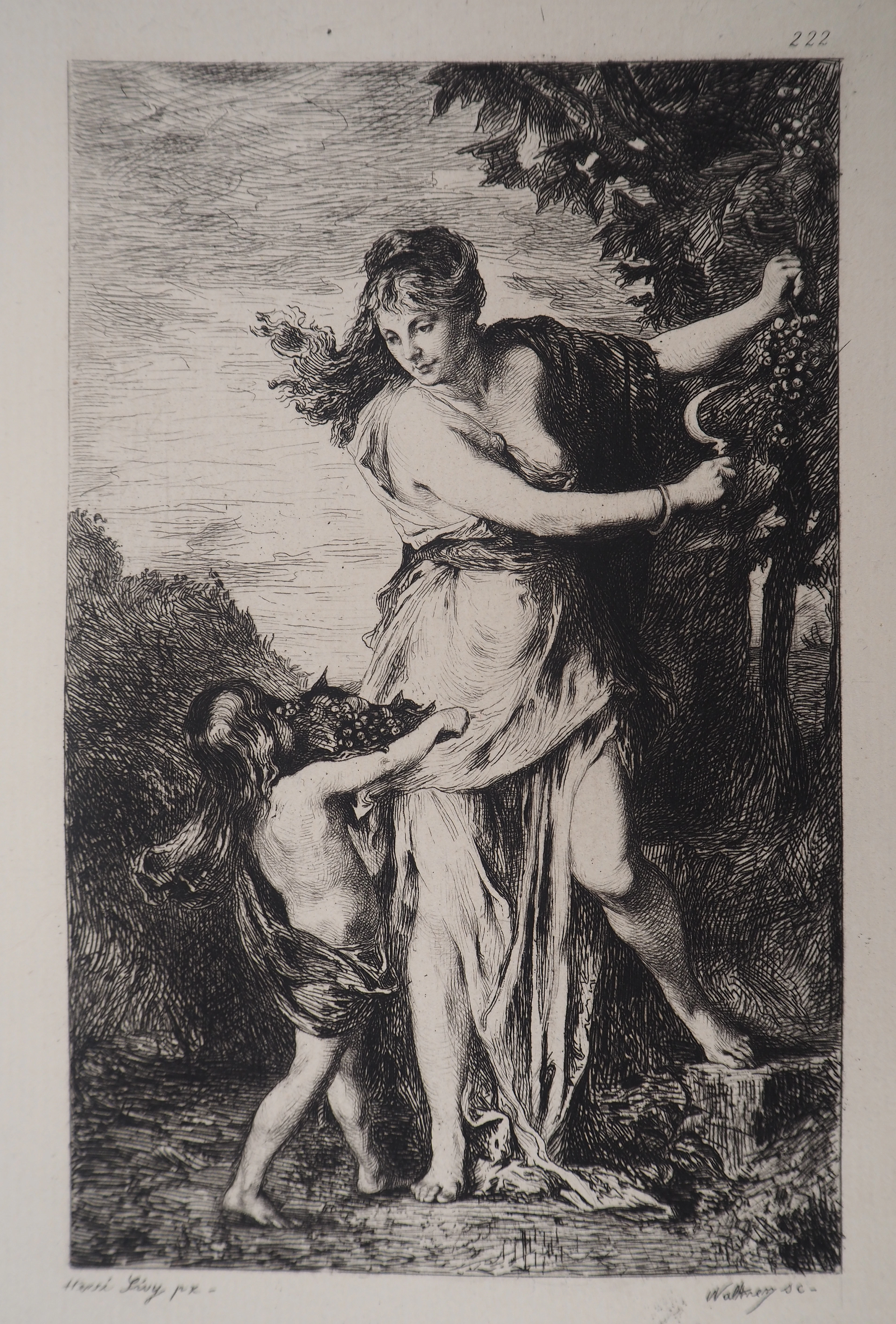 Henri Léopold LEVY : Mère et enfant - L’automne - Gravure, Signée