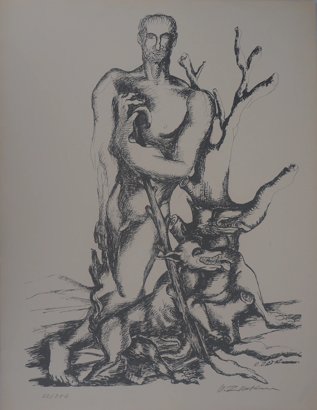 Ossip ZADKINE : Mythologie Hercule triomphant face à Cerbère - Lithographie
