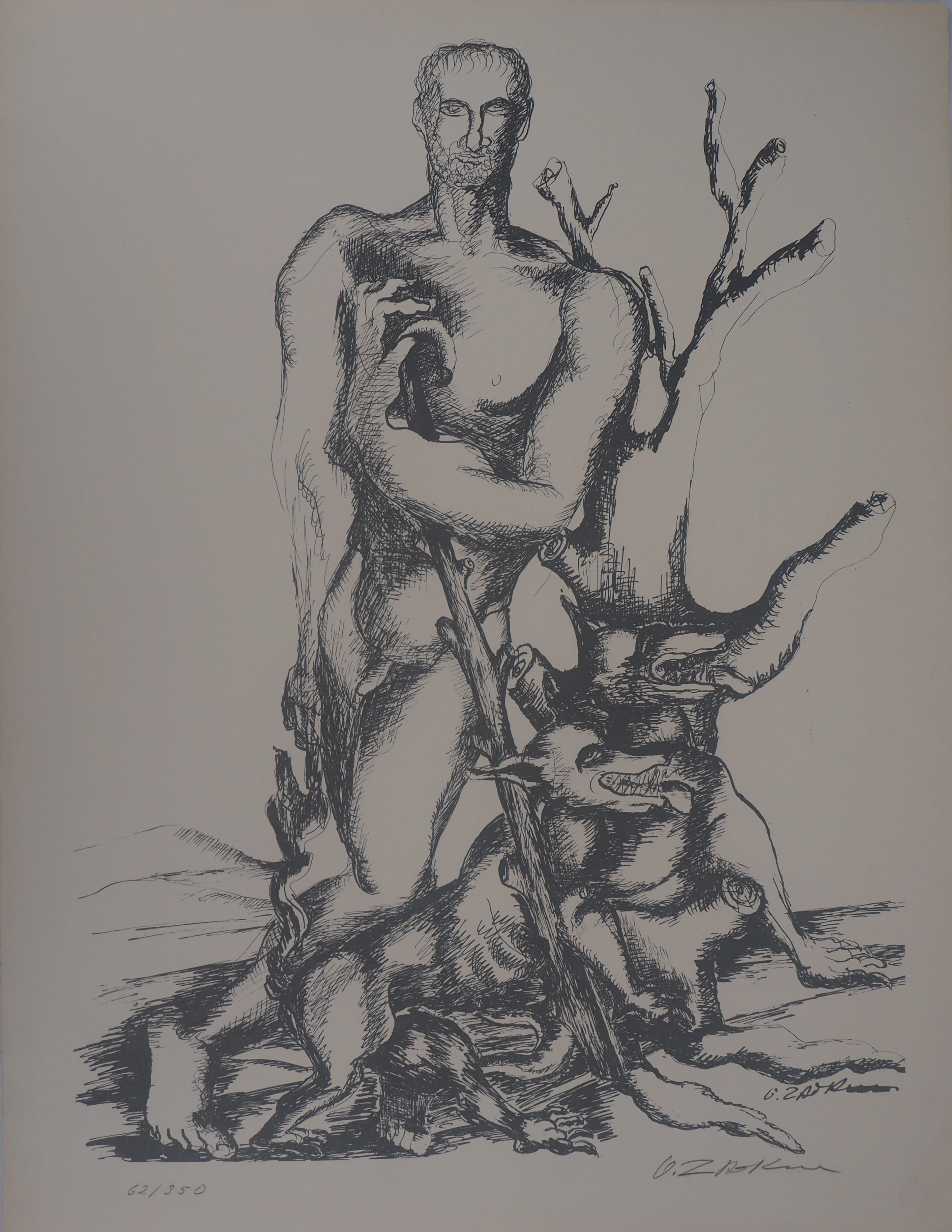 Ossip ZADKINE : Mythologie Hercule triomphant face à Cerbère - Lithographie