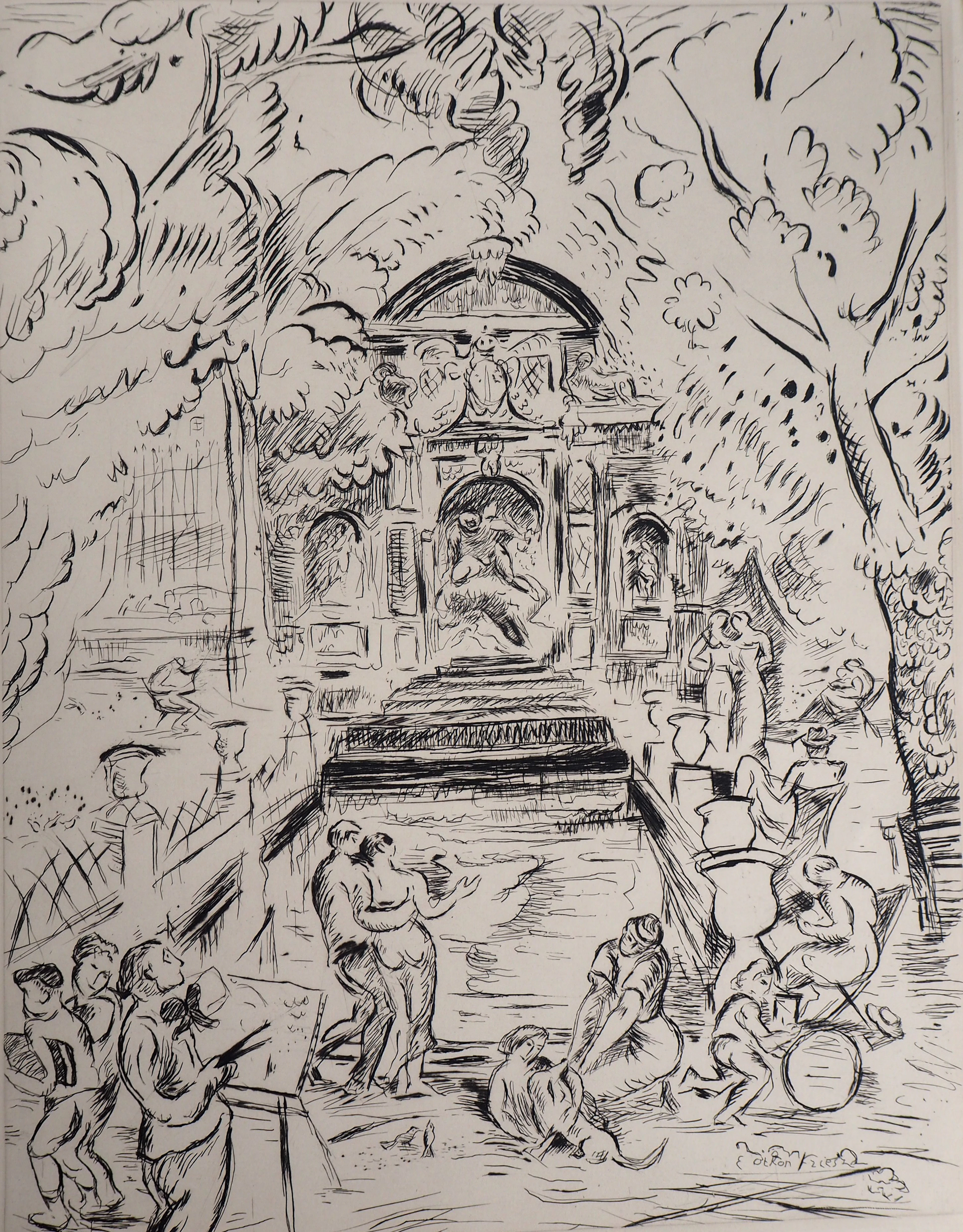 Othon FRIESZ : Fontaine du Jardin du Luxembourg - 1937 - Gravure Originale