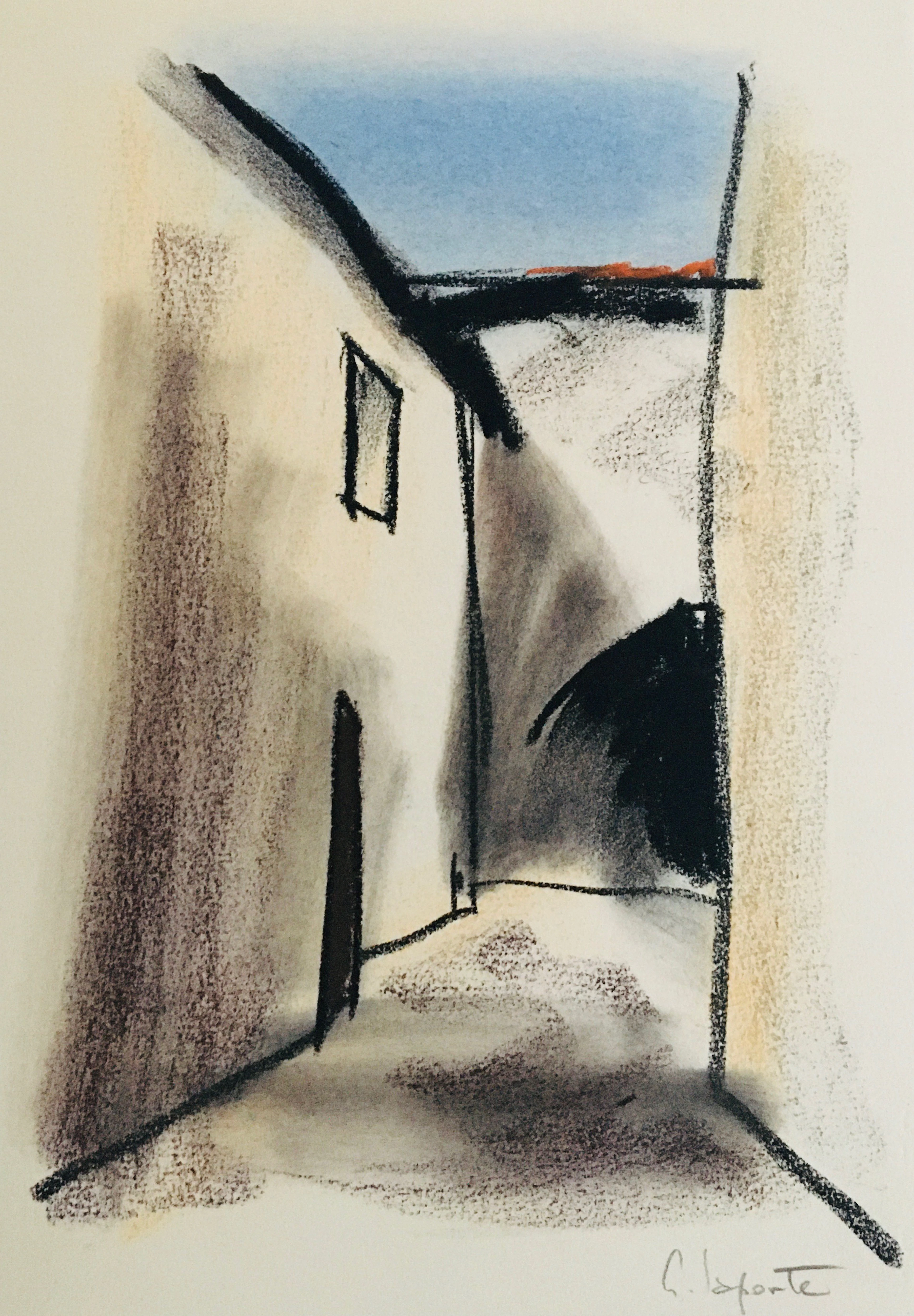 Georges LAPORTE - Ruelle ombragée, 1974 - Pastel original signé