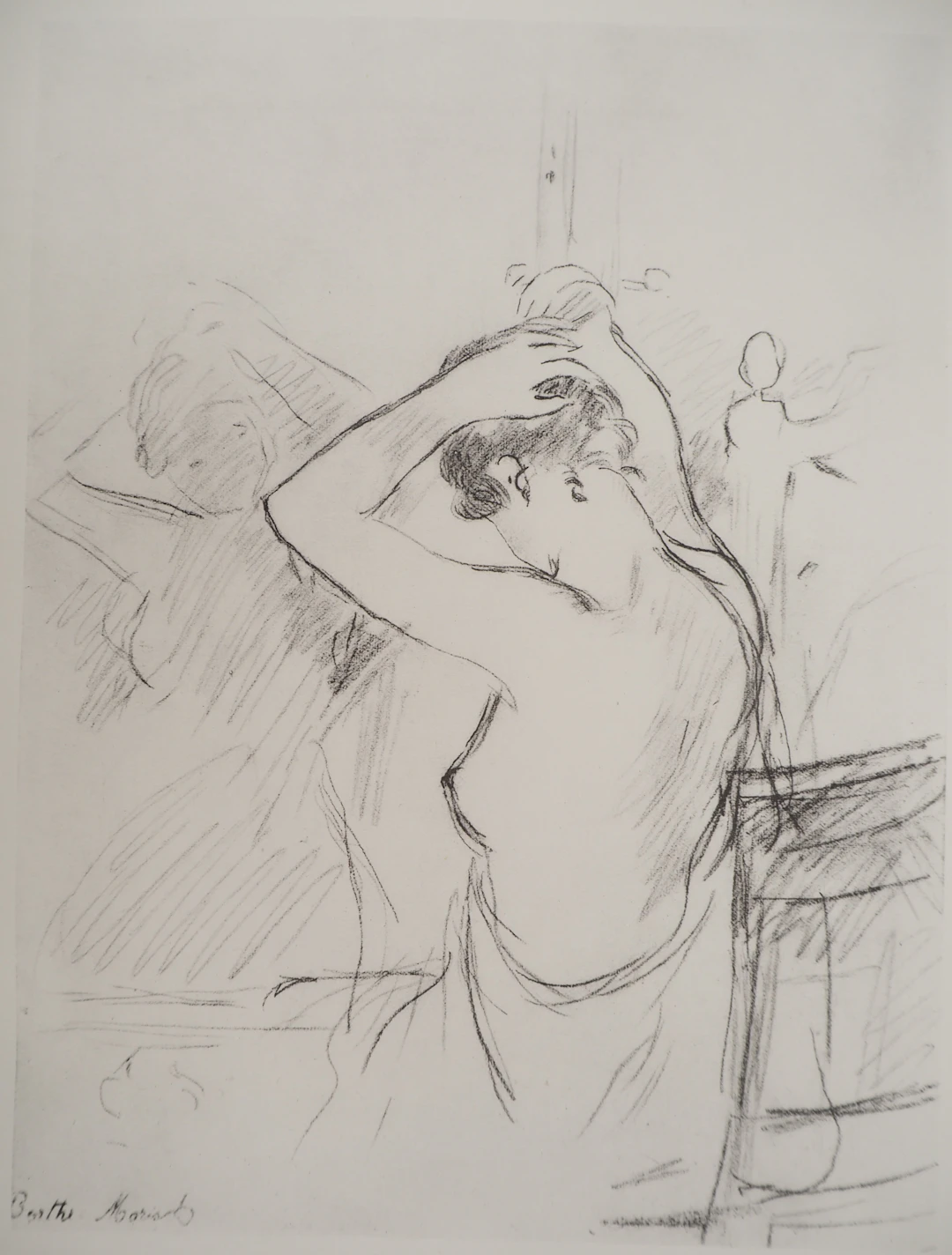 Berthe MORISOT : Jeune femme se coiffant, Héliogravure signée