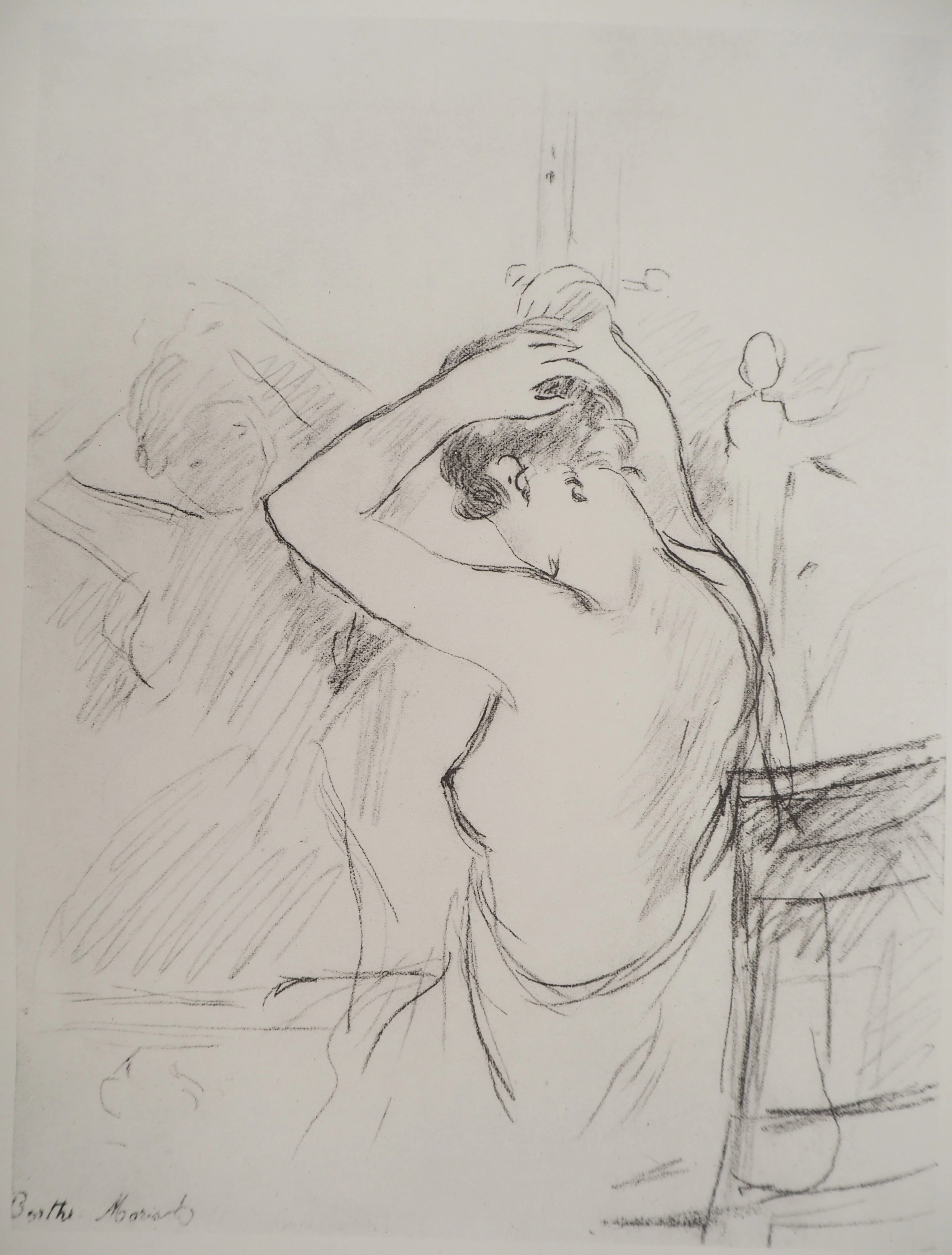 Berthe MORISOT : Jeune femme se coiffant, Héliogravure signée